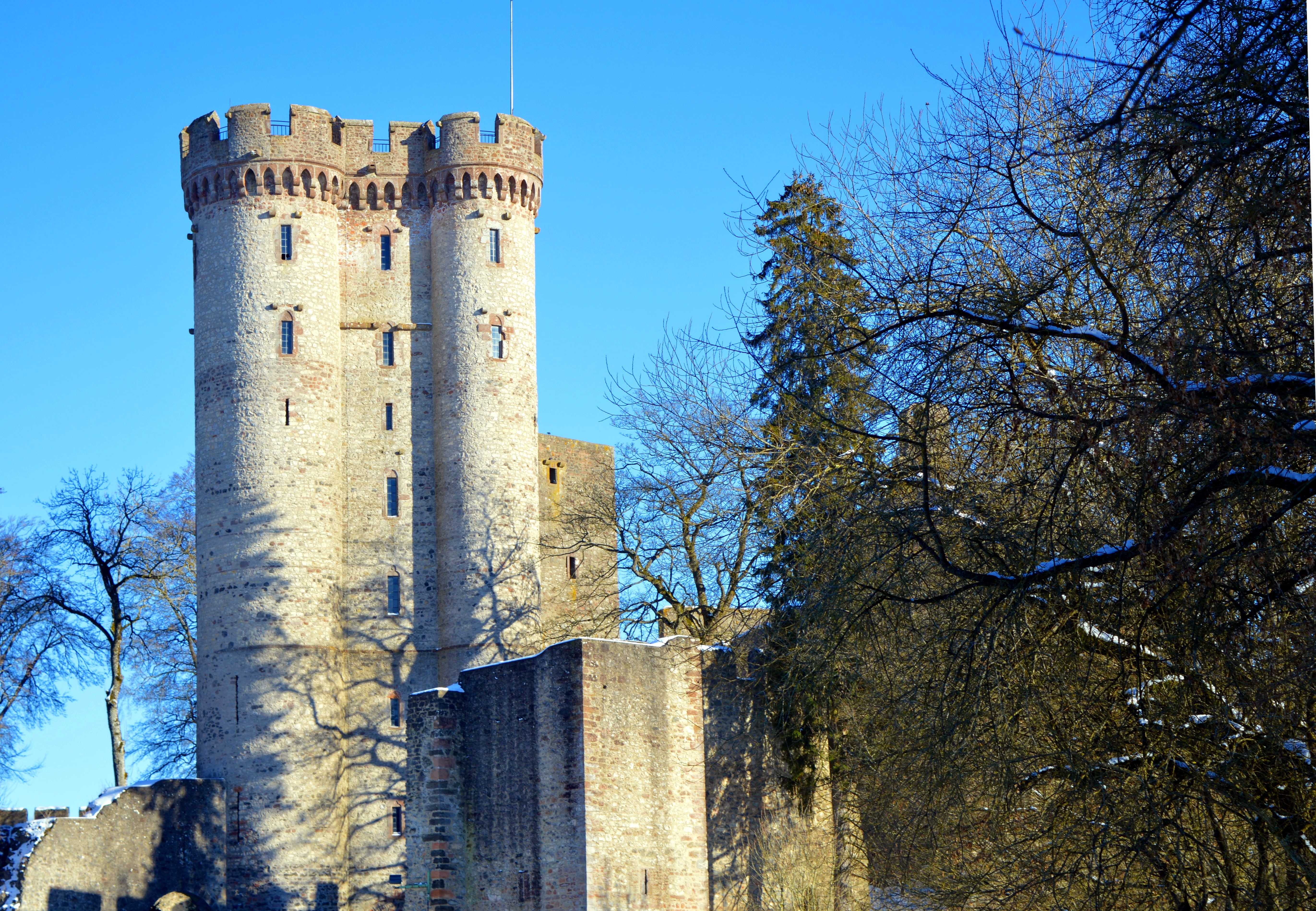 castle castle, bare tree, places of interest, tree, daytime, grey, sky, clear sky, history, knights castle, viewpoint, building exterior, tall, the past, HD Wallpaper