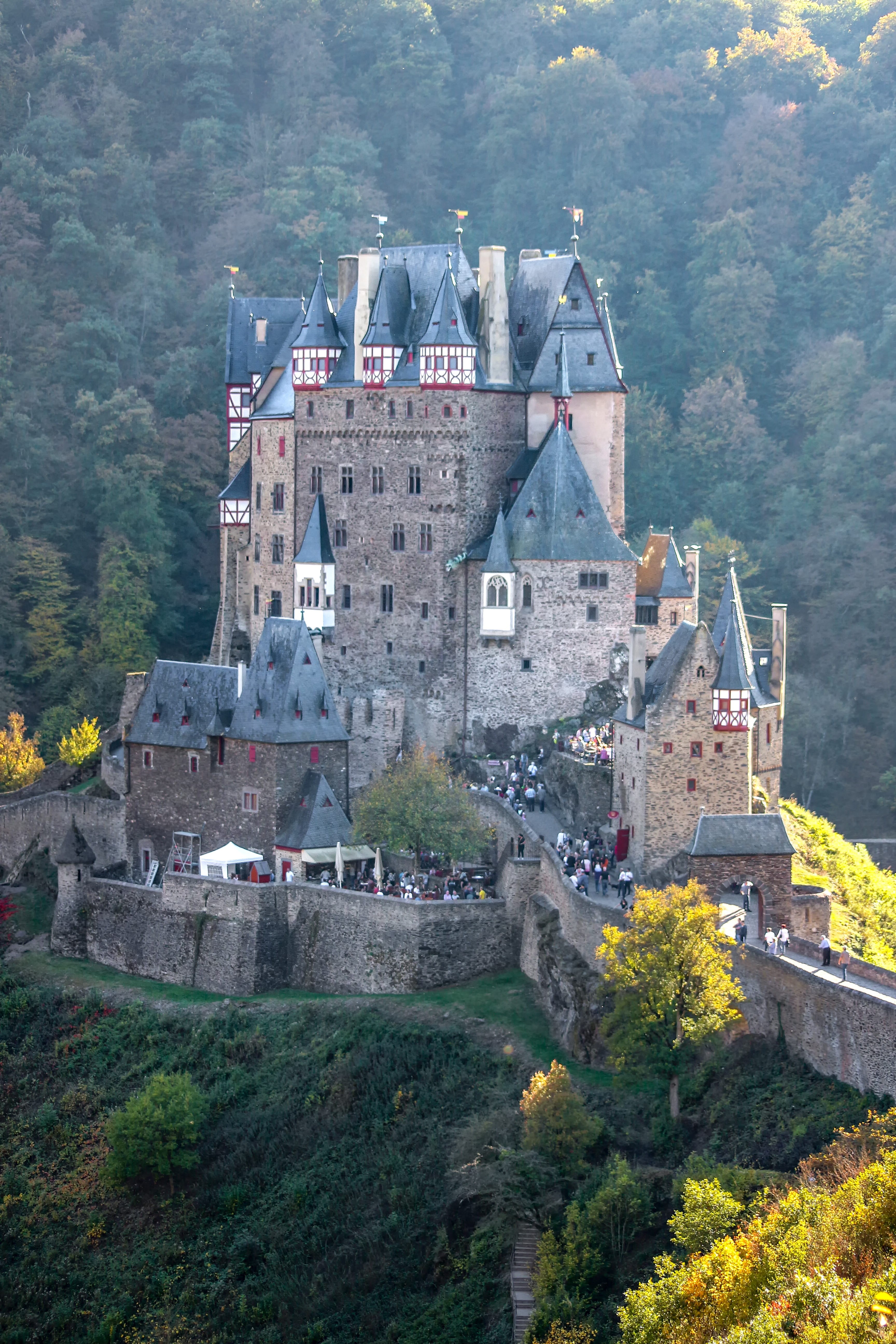 autumn, history, building exterior, germany, tree, high angle view, burg eltz, masonry, outdoors, sachsen, places of interest, landscape, architecture, Phone HD Wallpaper