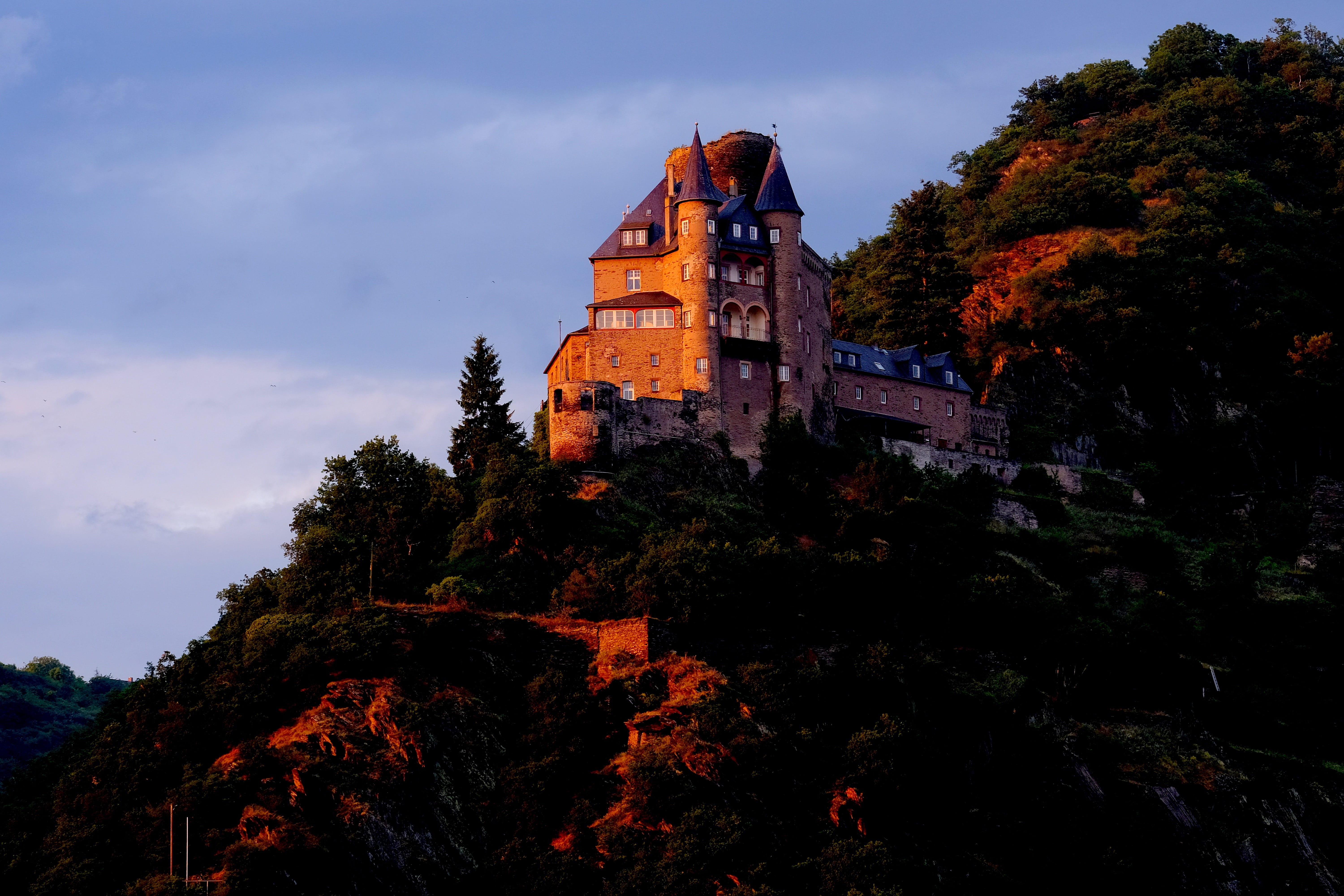 belief, 5K, the past, light, meersburg, wall, outdoors, glow, building exterior, atmosphere, low angle view, tree, mountain, sunset, orange, built structure, HD Wallpaper