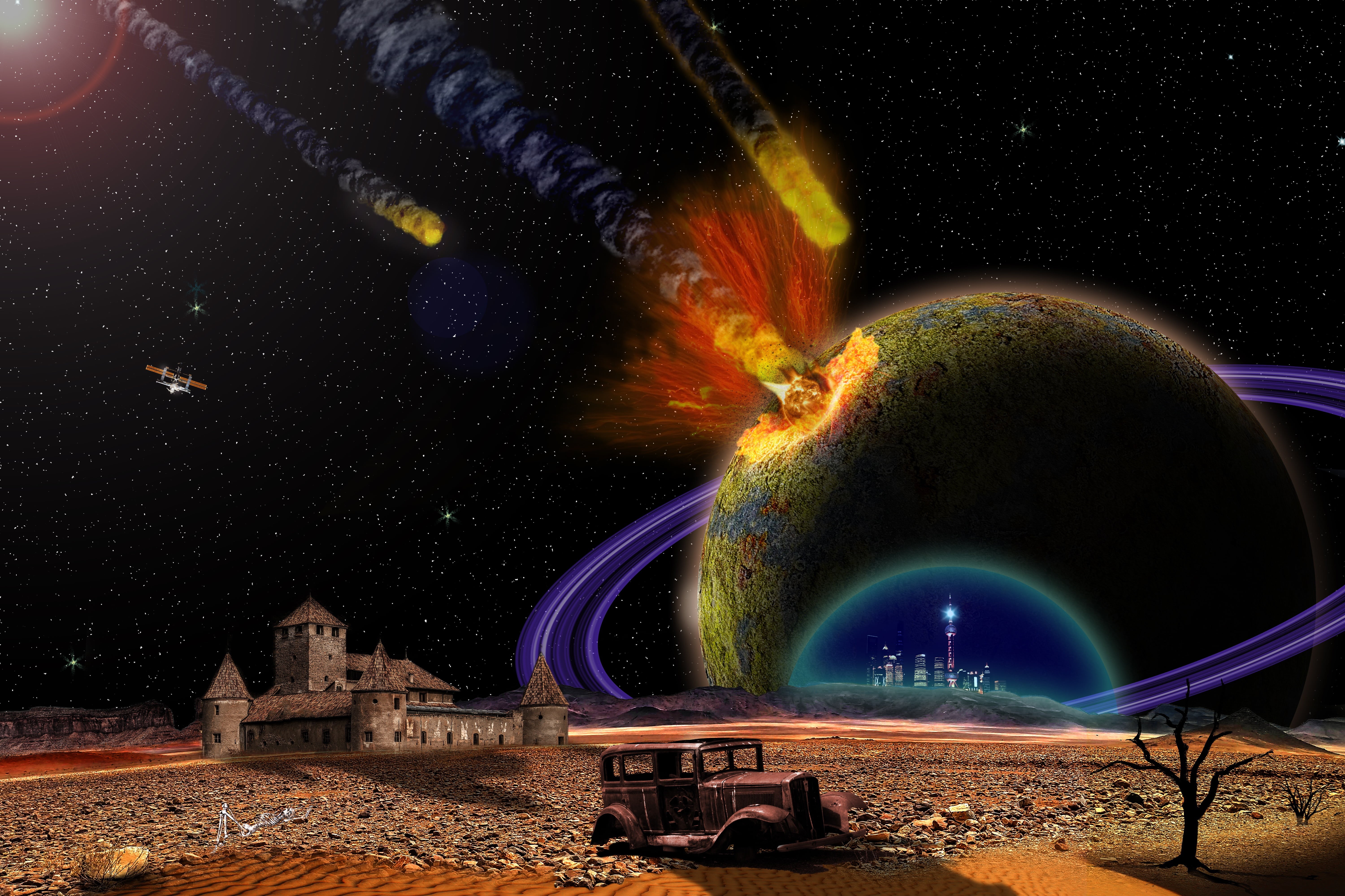 destruction, planets, armageddon, space and astronomy, star - space, nature, built structure, sky, galaxy, glowing, debris, light - natural phenomenon, HD Wallpaper