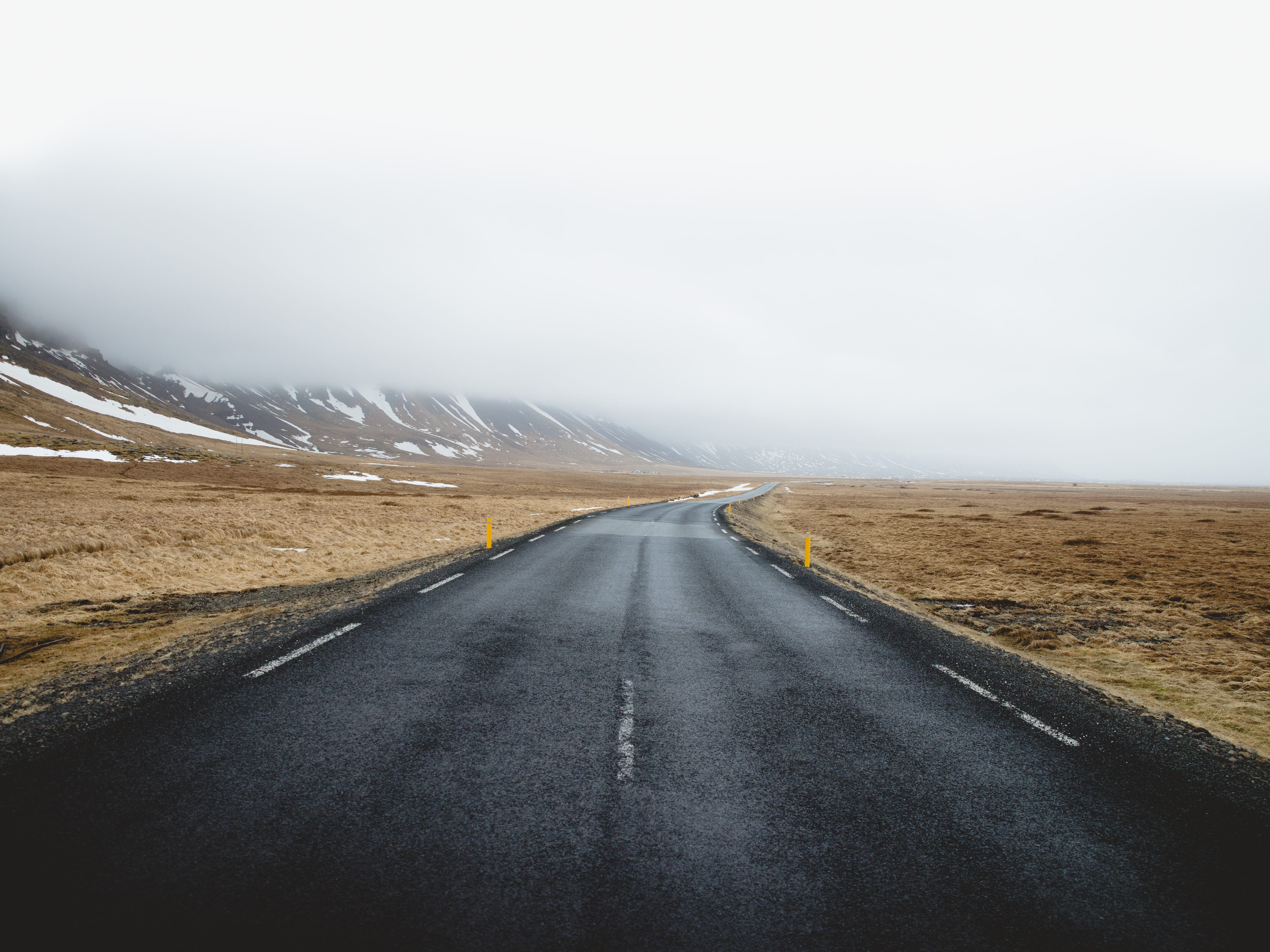 cloud, sign, hike, environment, cold, empty road, daytime, the way forward, tree, hiway, 5K, grass, wild, road marking, marking, country road, transportation, HD Wallpaper