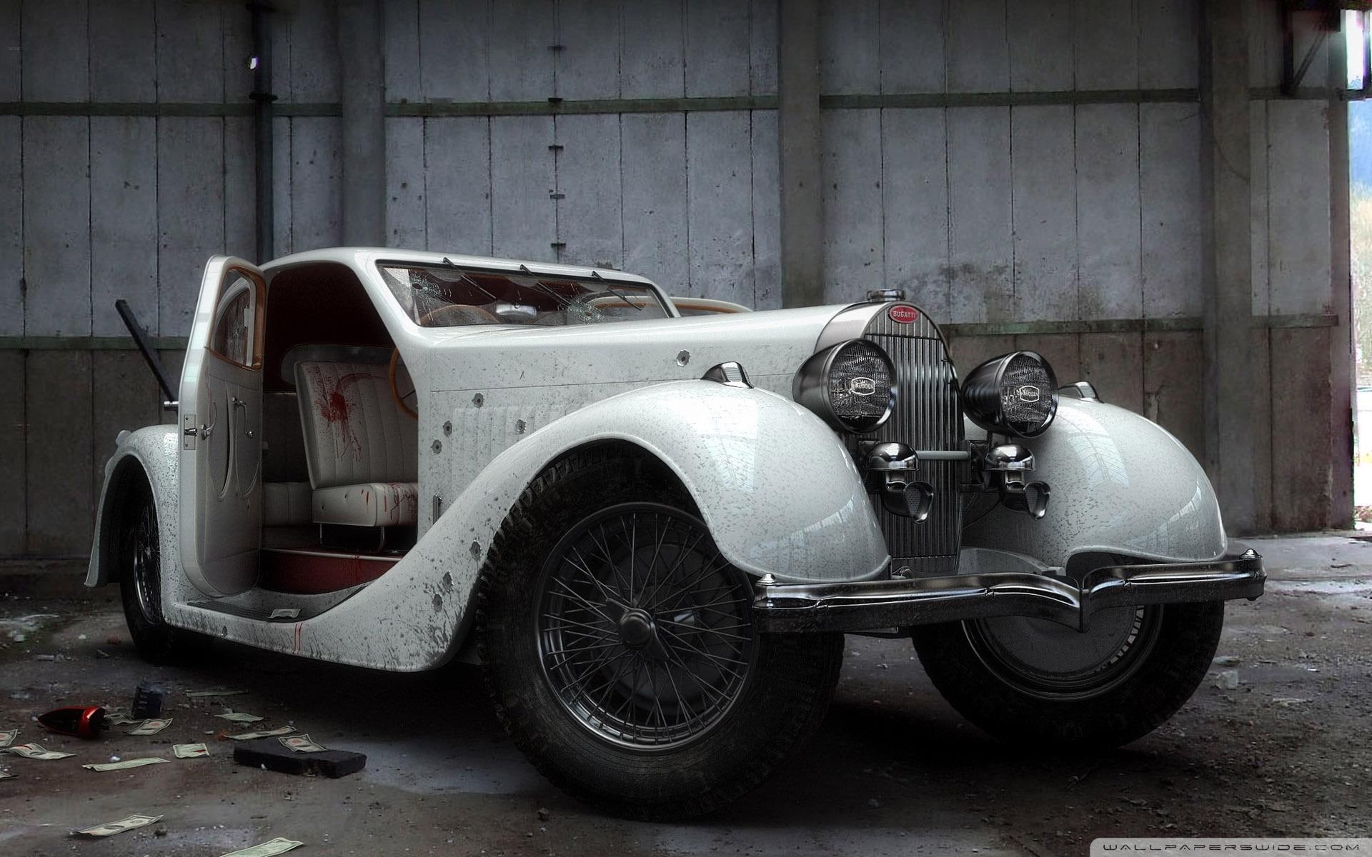 bugatti, cars, 3d, precious, 1080P, old car, classic, 1920x1200, shed, HD Wallpaper