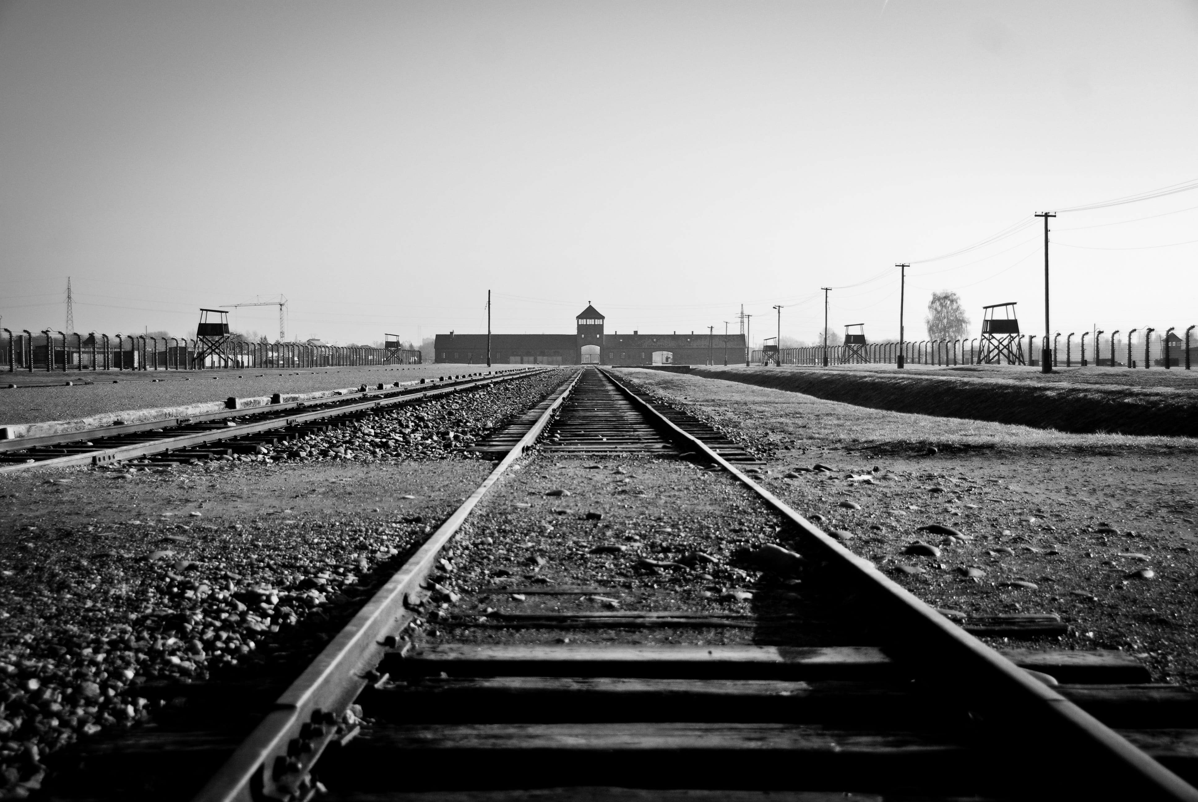concentration, war, gate, surface level, barbed, railroad track, history, 4K, the way forward, barrack, death, jew, murder, vanishing point, building, HD Wallpaper