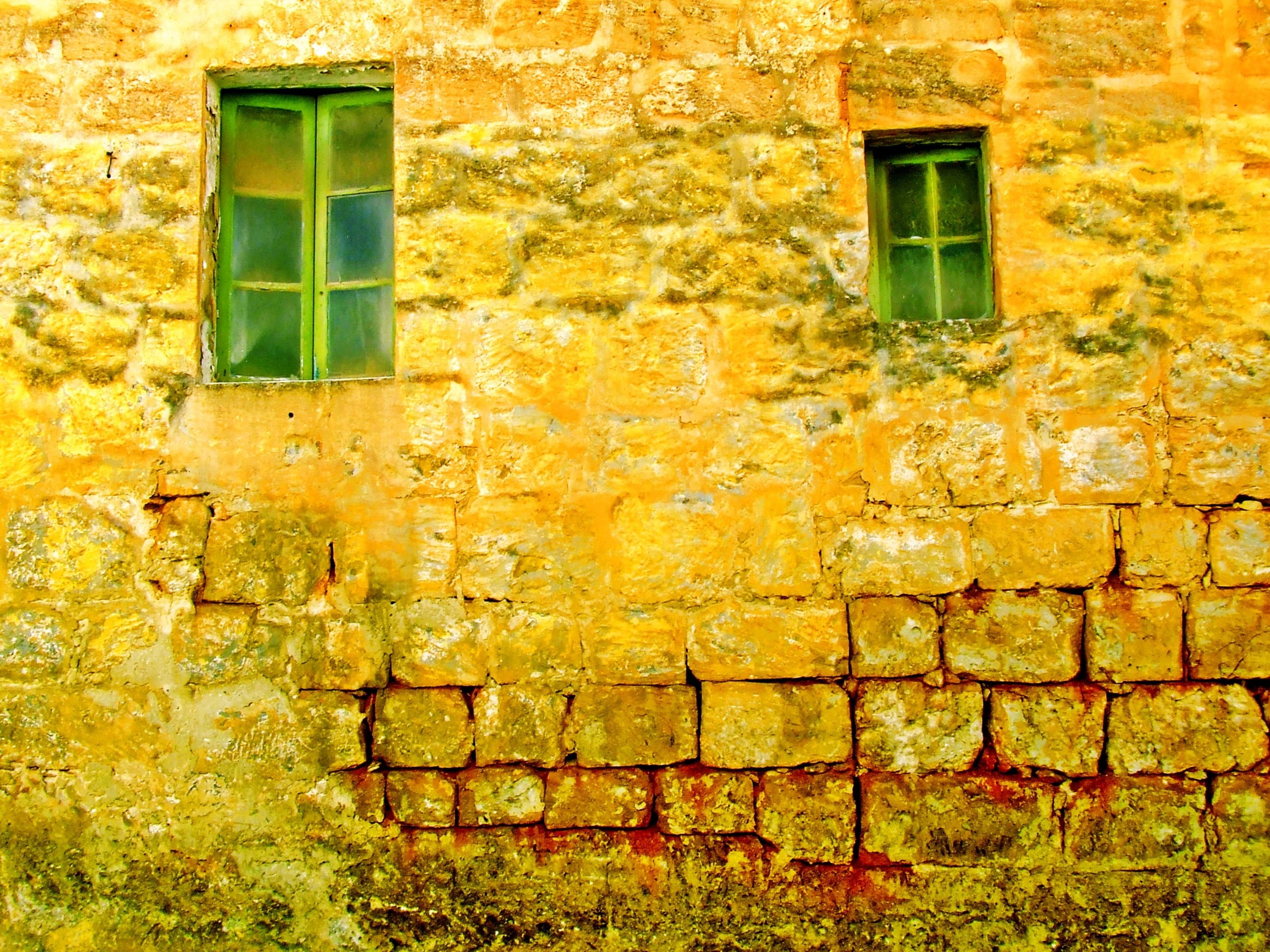 old windows, color, texture, residential district, history, natural, stone wall, no people, wall - building feature, brick, rustic, decorative, antique, HD Wallpaper