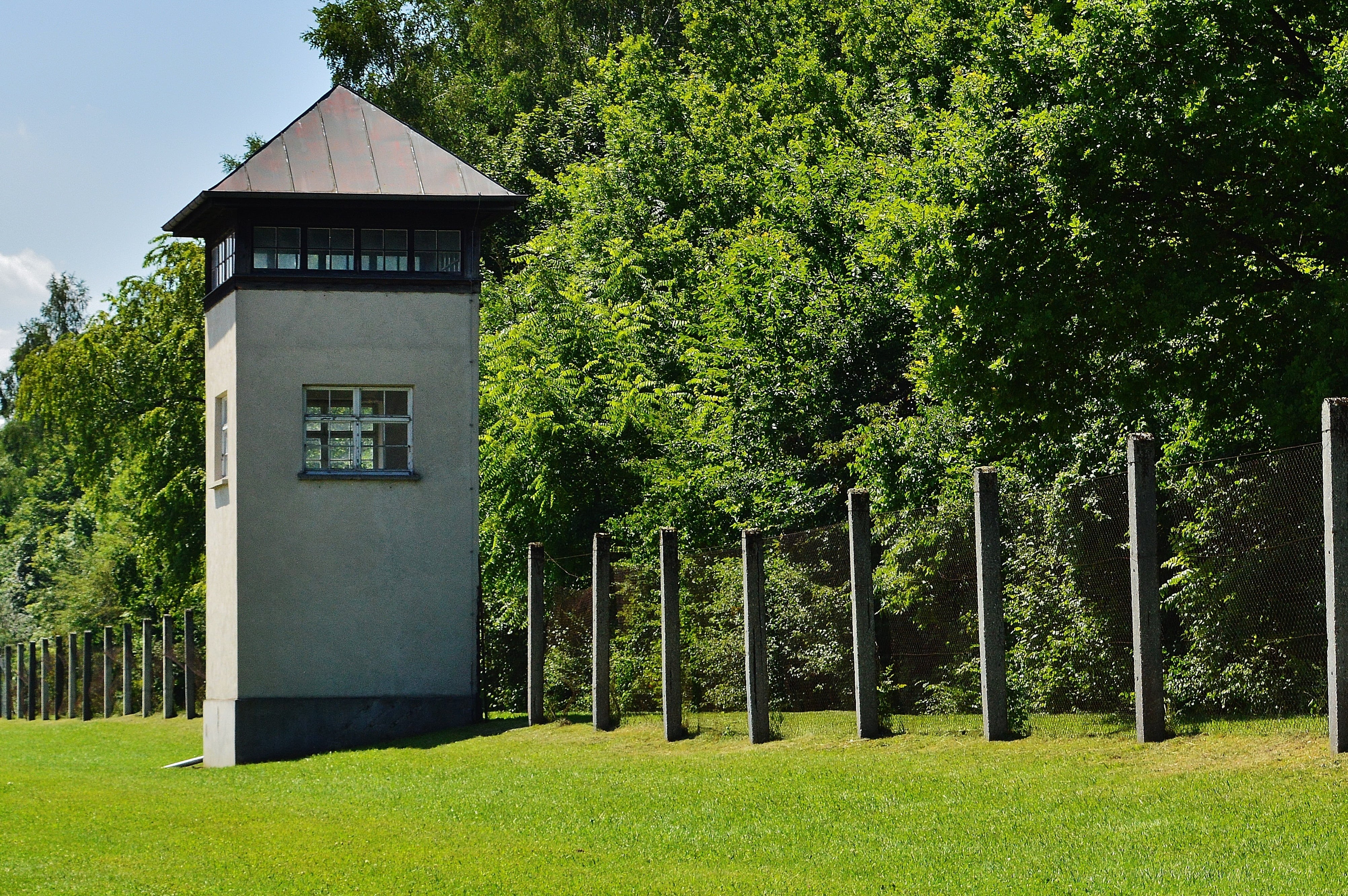 crime, past, bad, no people, mass murders, death, 4K, grass, memorial, history, lawn, dachau, green color, cruel, tree, built structure, plant, front or back yard, HD Wallpaper