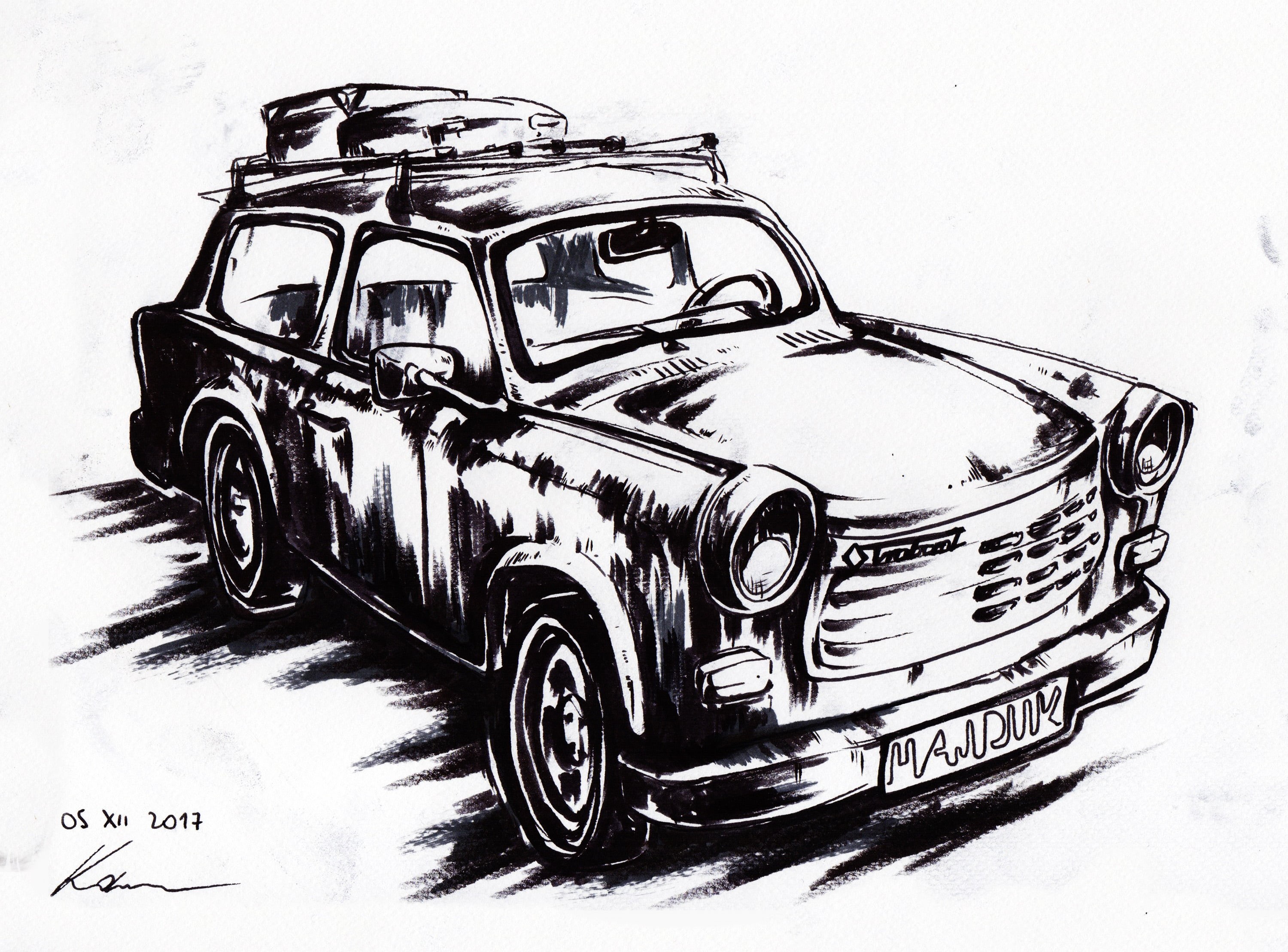 snow, 2K, creativity, indoors, vehicle, Trabant, East Germany, day, wheel, motor vehicle, land vehicle, painting, monochrome, wall - building feature, HD Wallpaper