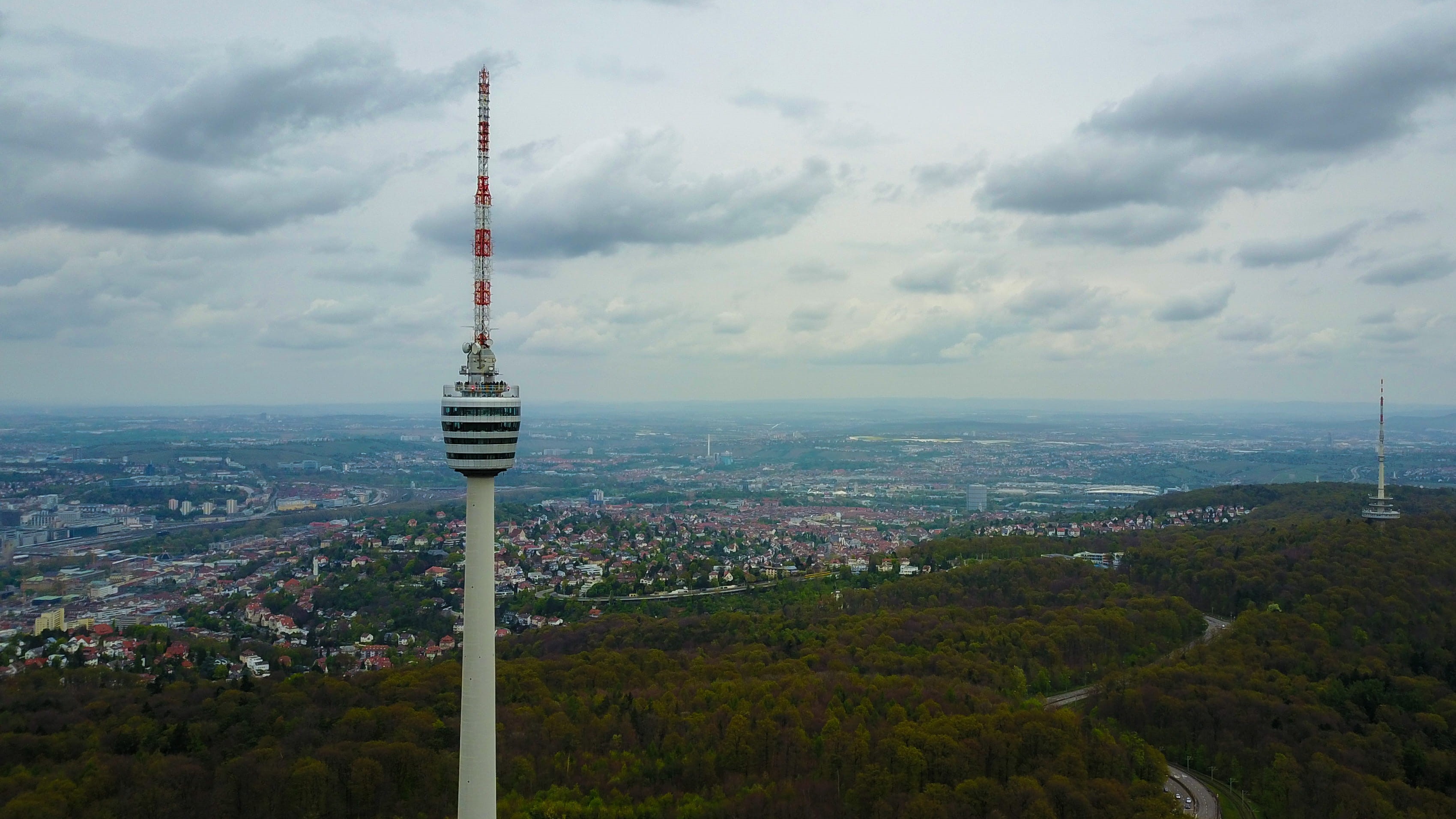travel destinations, 2K, building, stuttgart, outdoors, cloud - sky, nature, no people, global communications, built structure, aerial, television tower, HD Wallpaper
