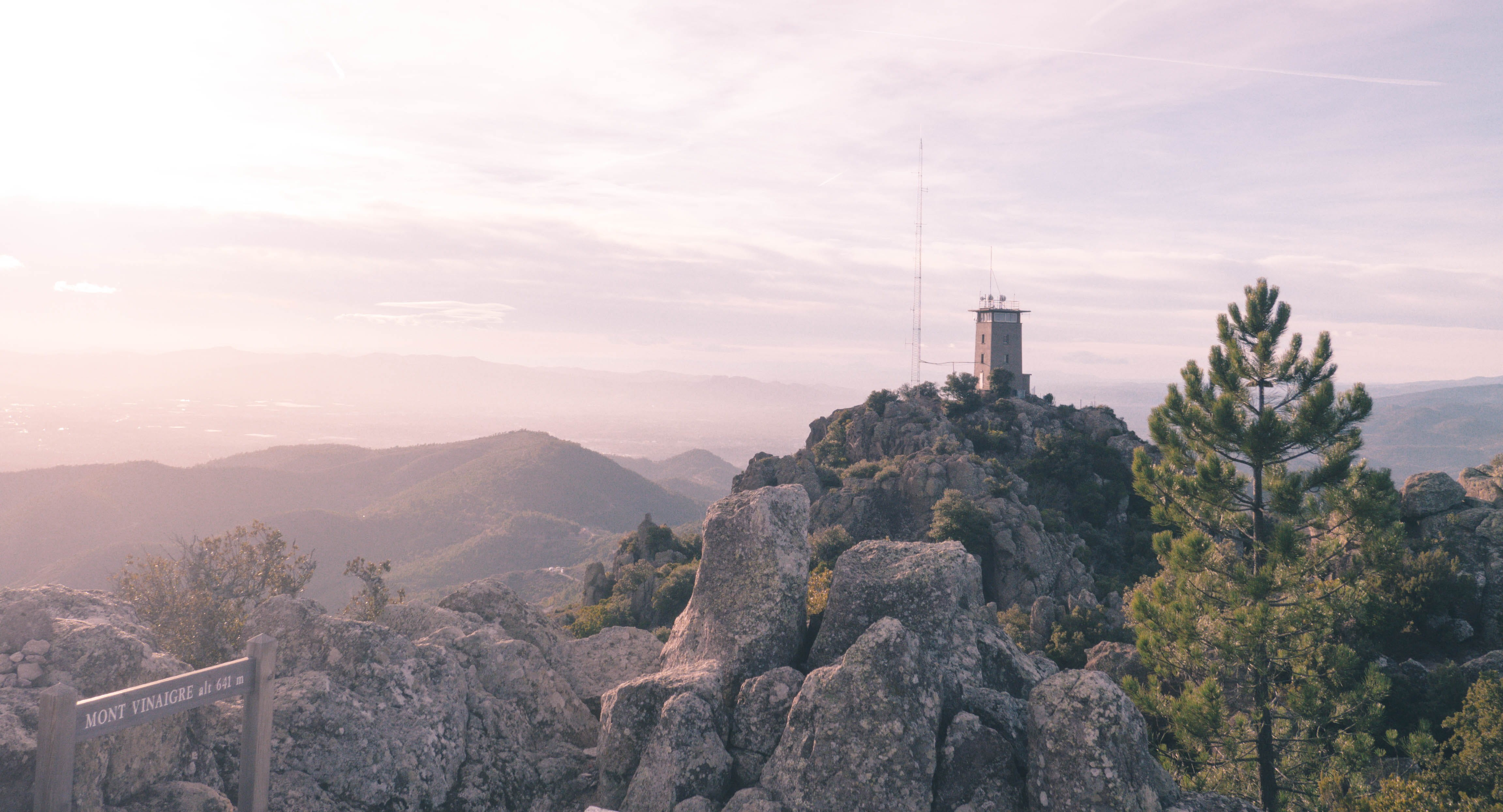 scenics - nature, peak, france, tranquil scene, mountain, 4K, watchtower, sunset, city, tower, mont vinaigre, outdoor, tree, wildlife, coast, altitude, HD Wallpaper