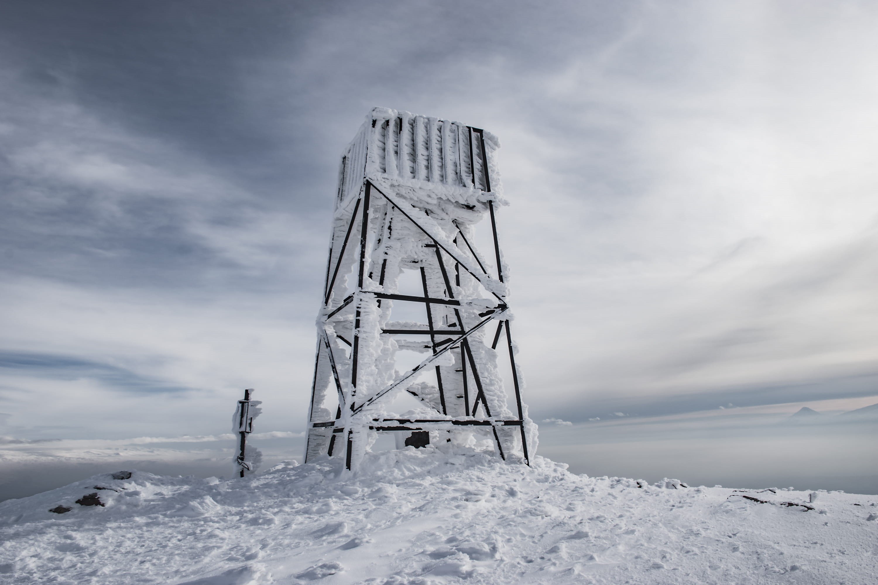 water tower, sky, rural, scenics - nature, housing, shelter, cold temperature, white color, built structure, tree, winter, ice, field, architecture, real people, HD Wallpaper