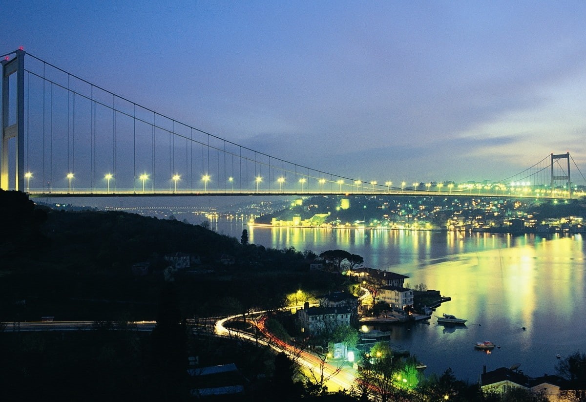 dusk, illuminated, reflection, night, bridge, water, Bosphorus, cloud - sky, city, bridge - man made structure, transportation, travel destinations, architecture, HD Wallpaper