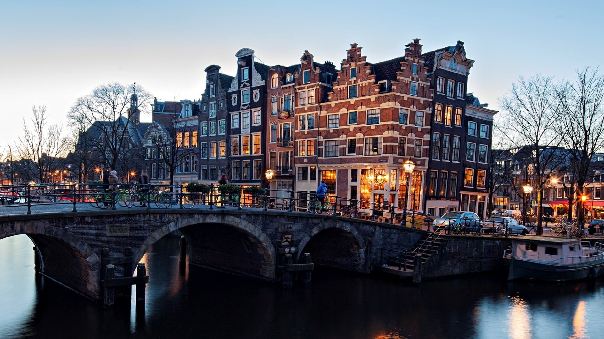 building exterior, connection, mode of transportation, arch bridge, river, dusk, nature, travel destinations, built structure, brown, city, passenger craft, HD Wallpaper