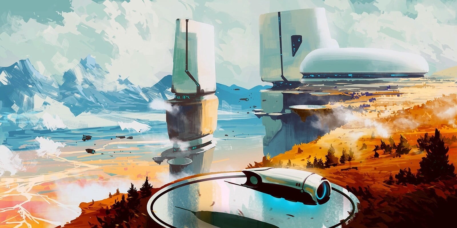 mountain, reflection, mode of transportation, indoors, motor vehicle, digital art, illustration, swimming pool, air vehicle, travel destinations, sea, built structure, HD Wallpaper