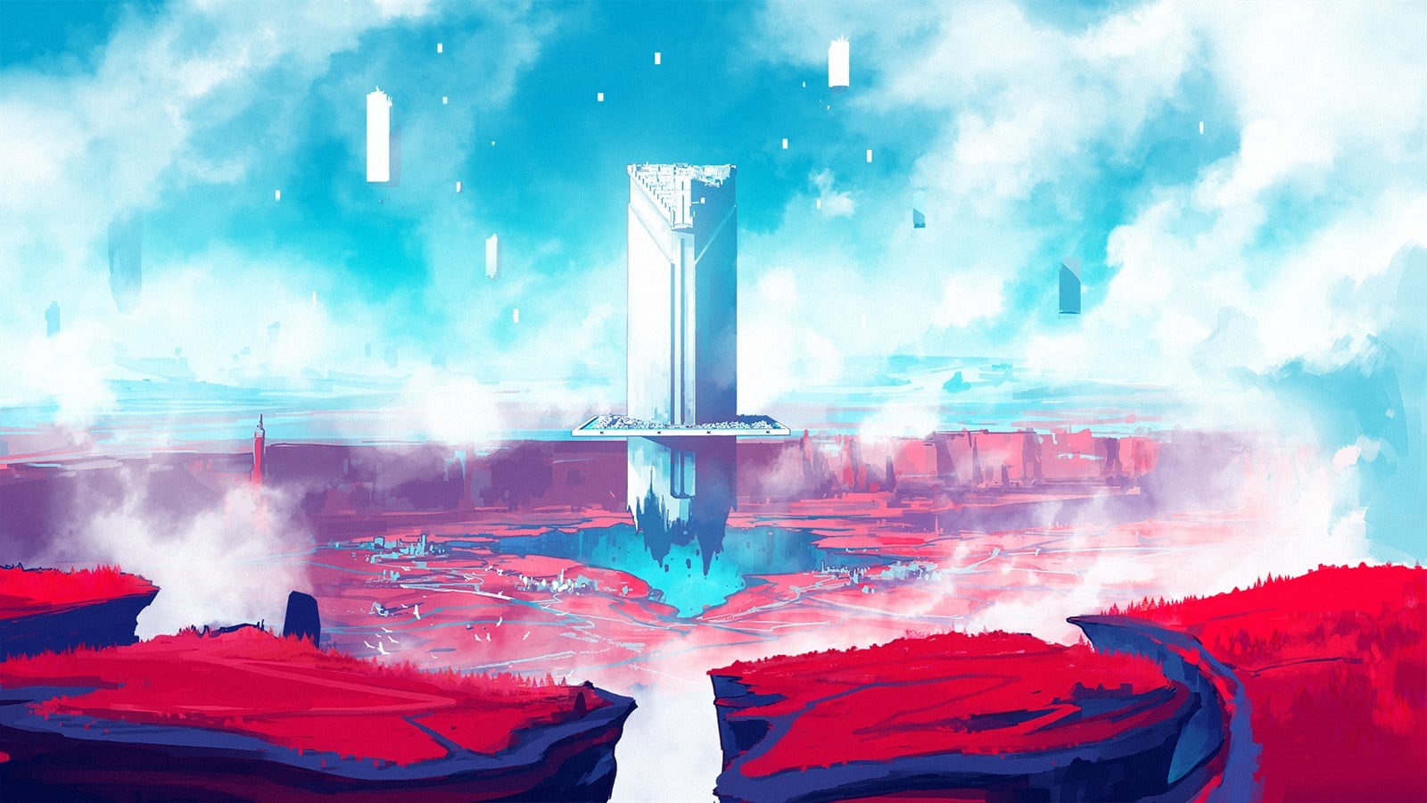 digital art, cloud - sky, architecture, illustration, arts culture and entertainment, smoke - physical structure, outdoors, city, video games, concept art, HD Wallpaper