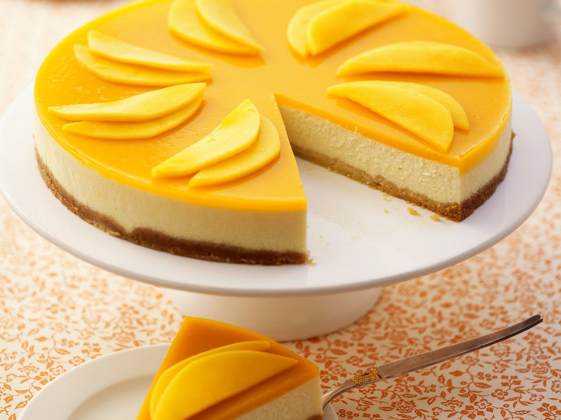 ready-to-eat, healthy eating, still life, dessert, plate, cheesecake, no people, sweet, 1080P, temptation, studio shot, mango, cake, crockery, high angle view, HD Wallpaper