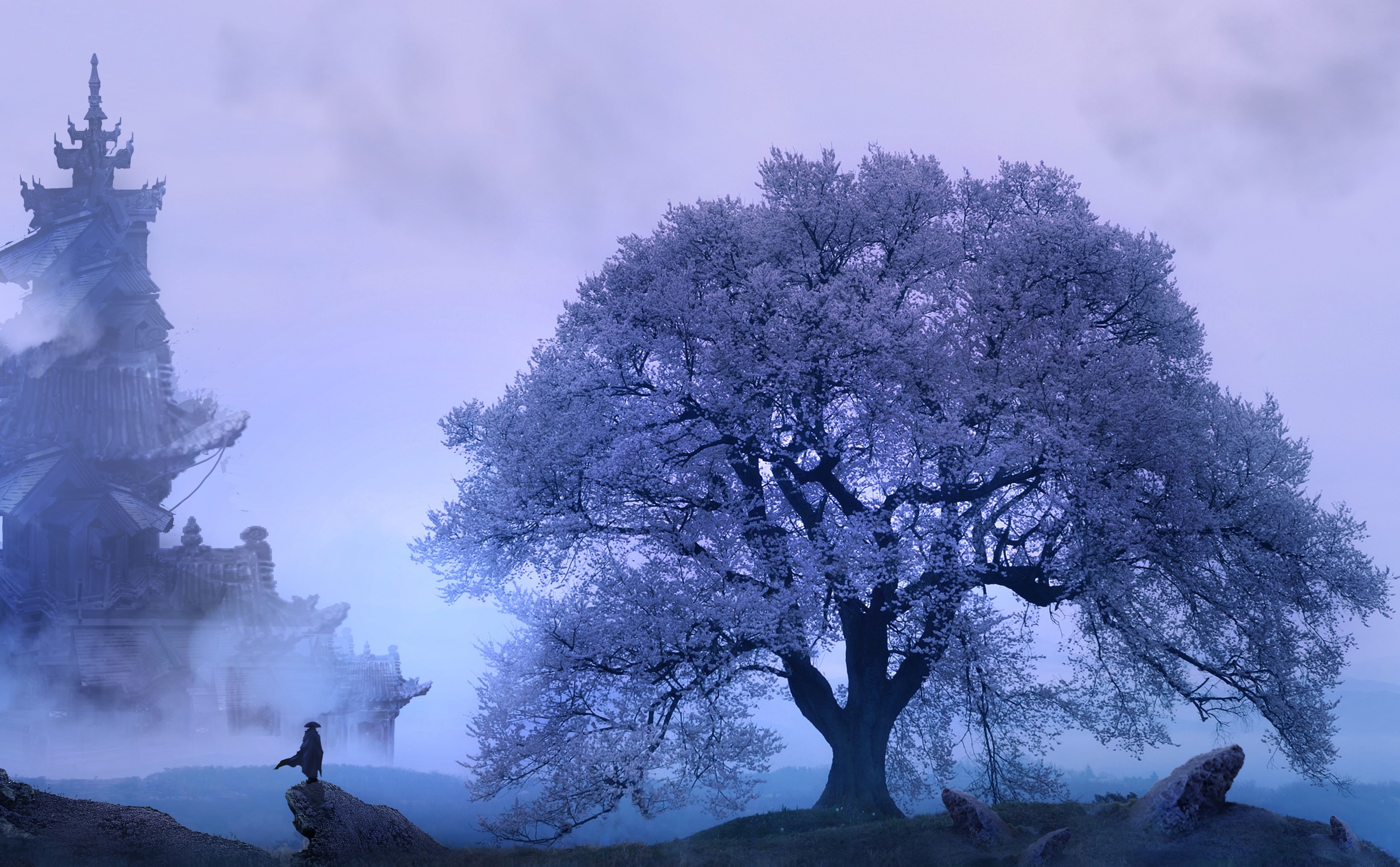 #samurai, #mist, #spring, #amazingart, spring, Artistic, 5K, #atmosphere, #village, art, oriental, #cherryblossomtree, #fantasy, #oriental, Fantasy, #blossoms, HD Wallpaper