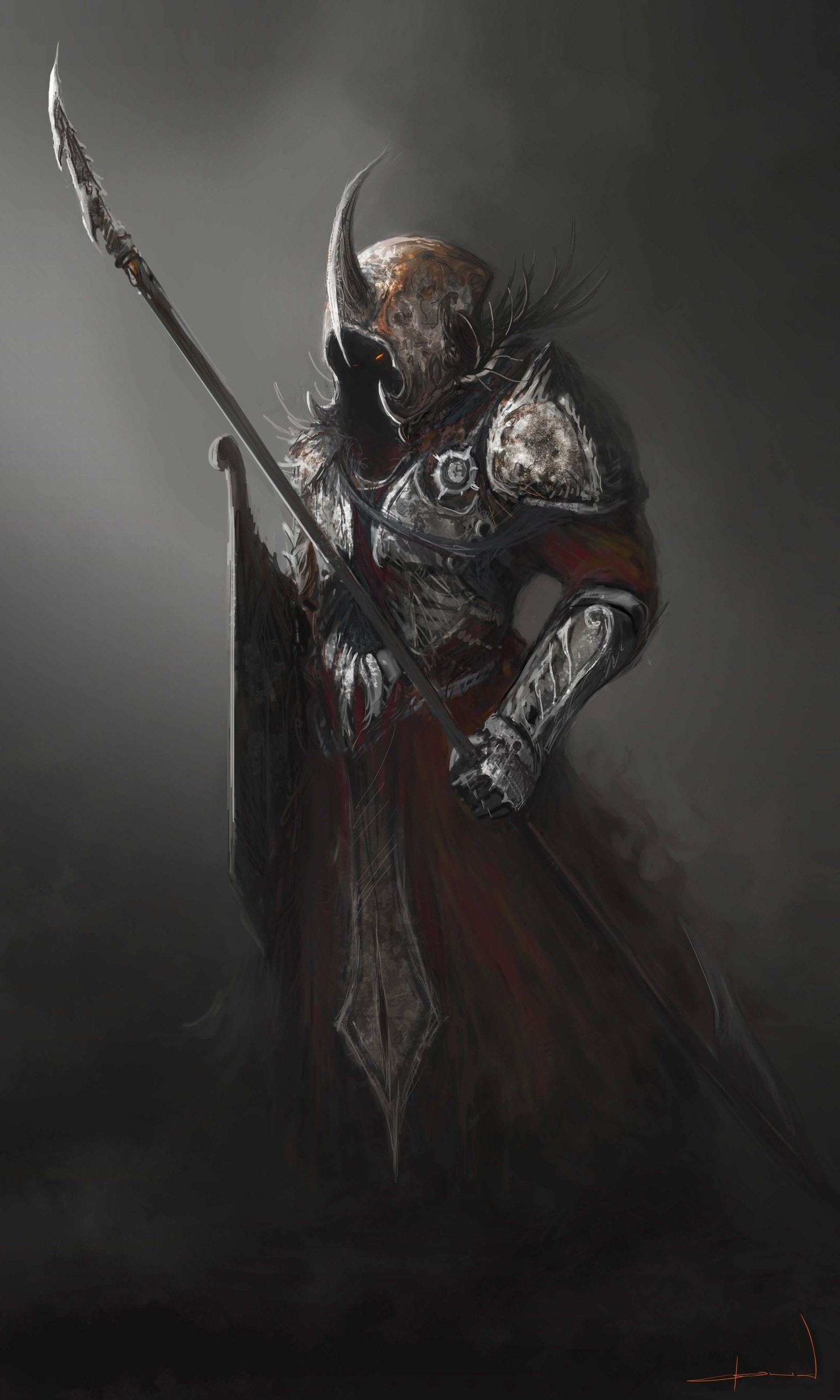 warrior, knight, steel, fantasy, fantasy art, stainless, art, drawing, sphere, armor, 2K, holding, Phone HD Wallpaper