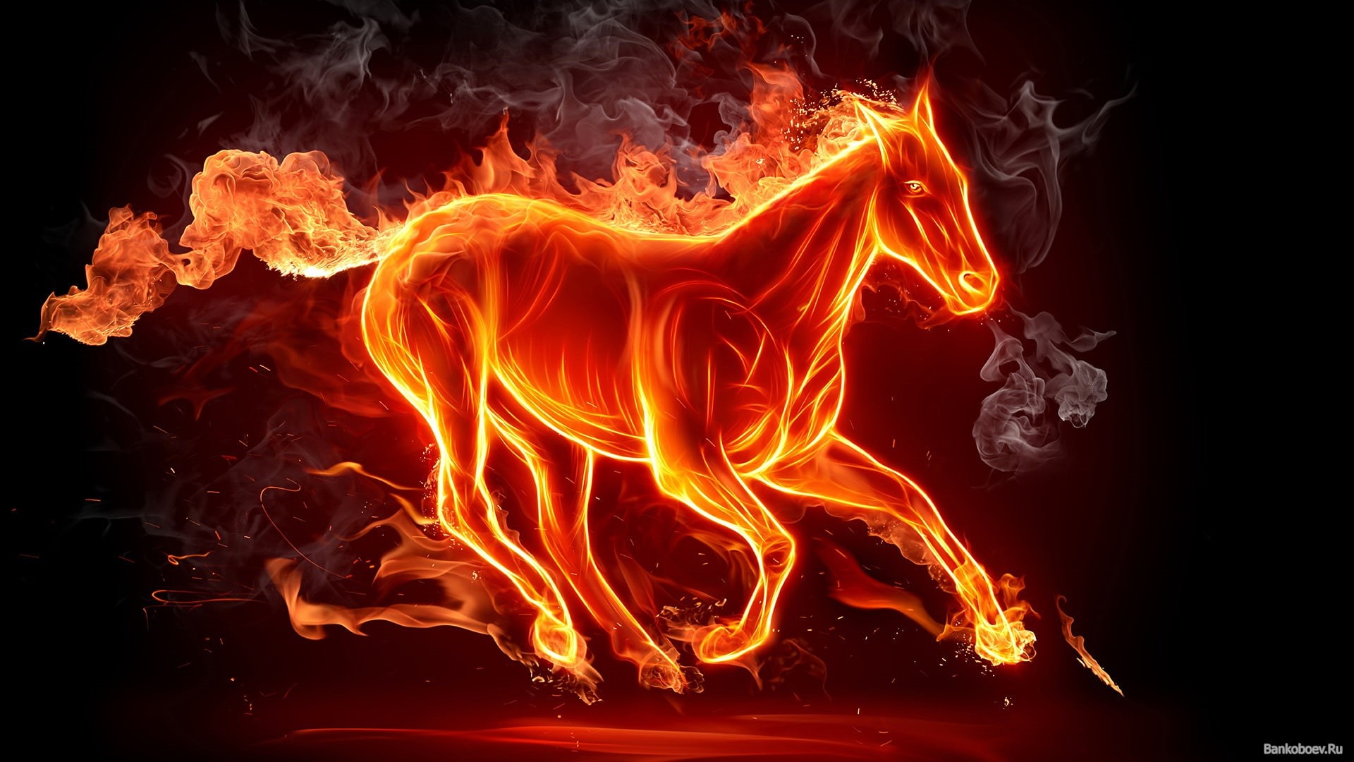 Horse, Fire, Smoke, 1080P, HD Wallpaper