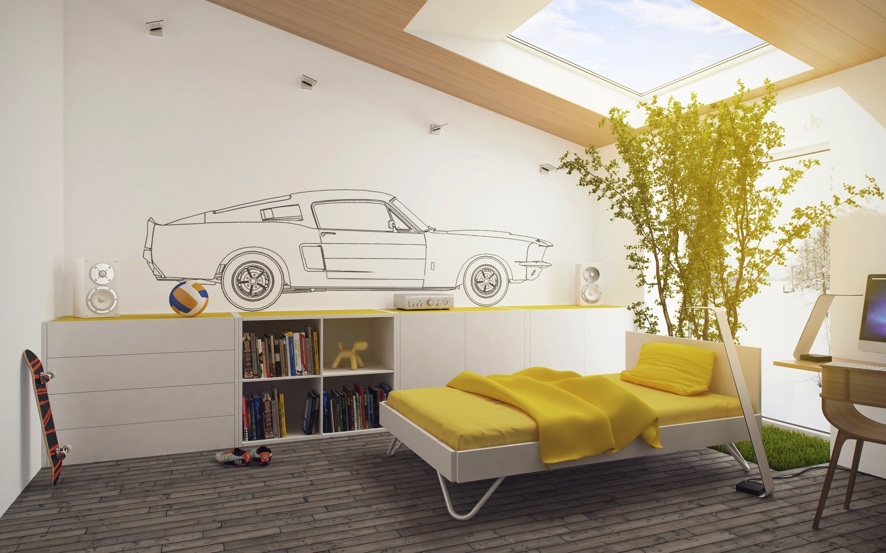 white, kids room, interior, design, style, yellow, 2K, room, childrens, HD Wallpaper
