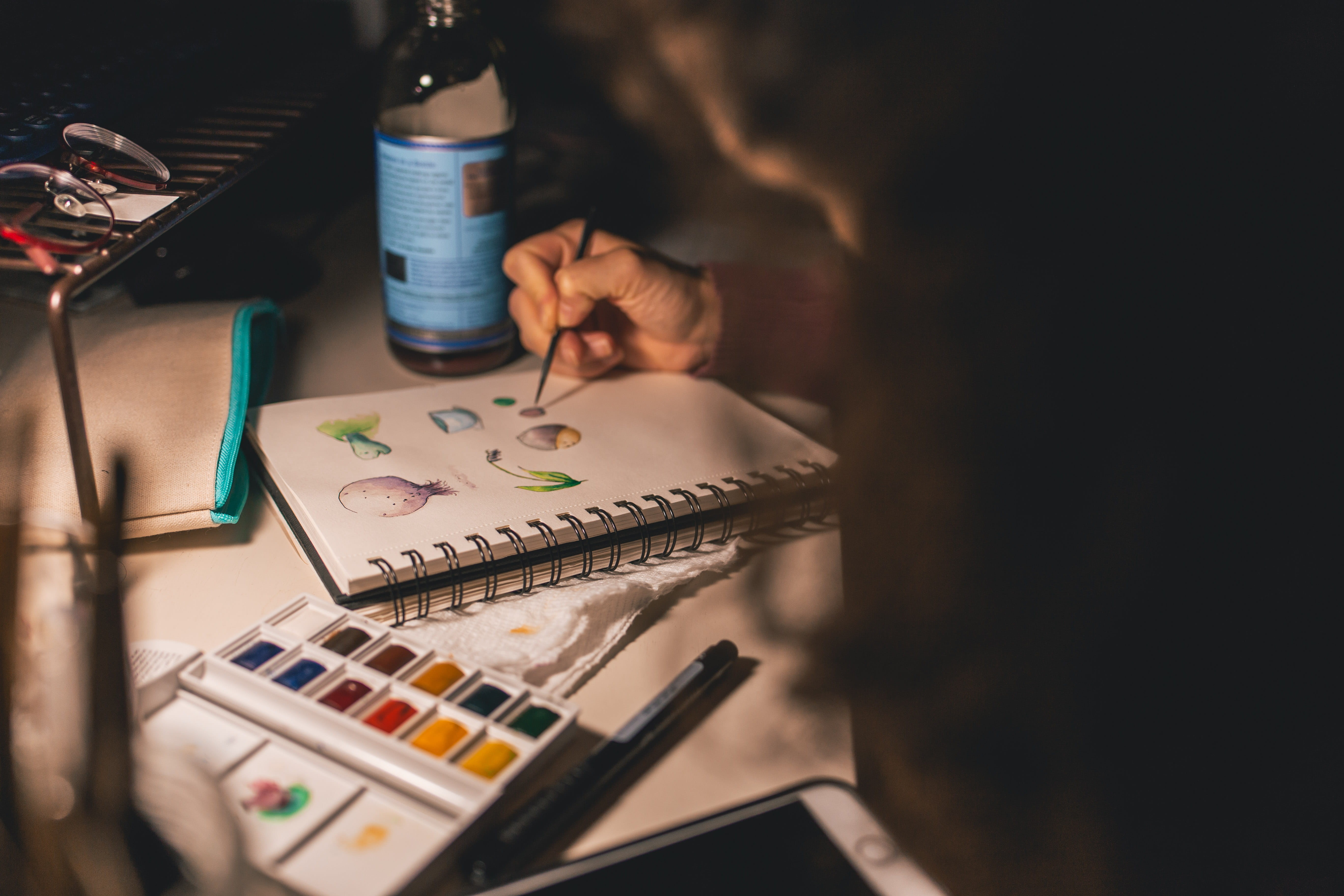 table, colorful, technology, creativity, one person, pen, pencil, painting, colors, human body part, coloring, creative, art materials, watercolor, brush, HD Wallpaper