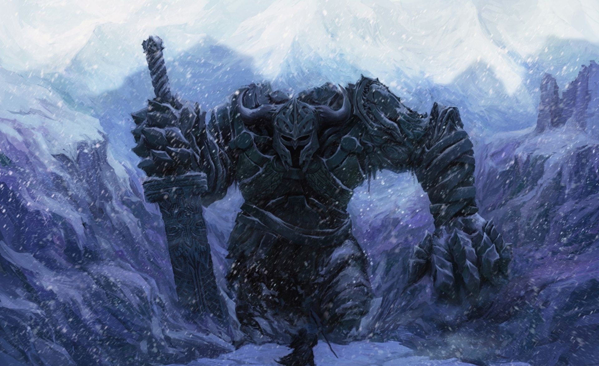 rock - object, Artwork, Spell, digital, sword, character, Fight, outdoors, scenics - nature, no people, snow, rock formation, solid, Giant, holding, HD Wallpaper
