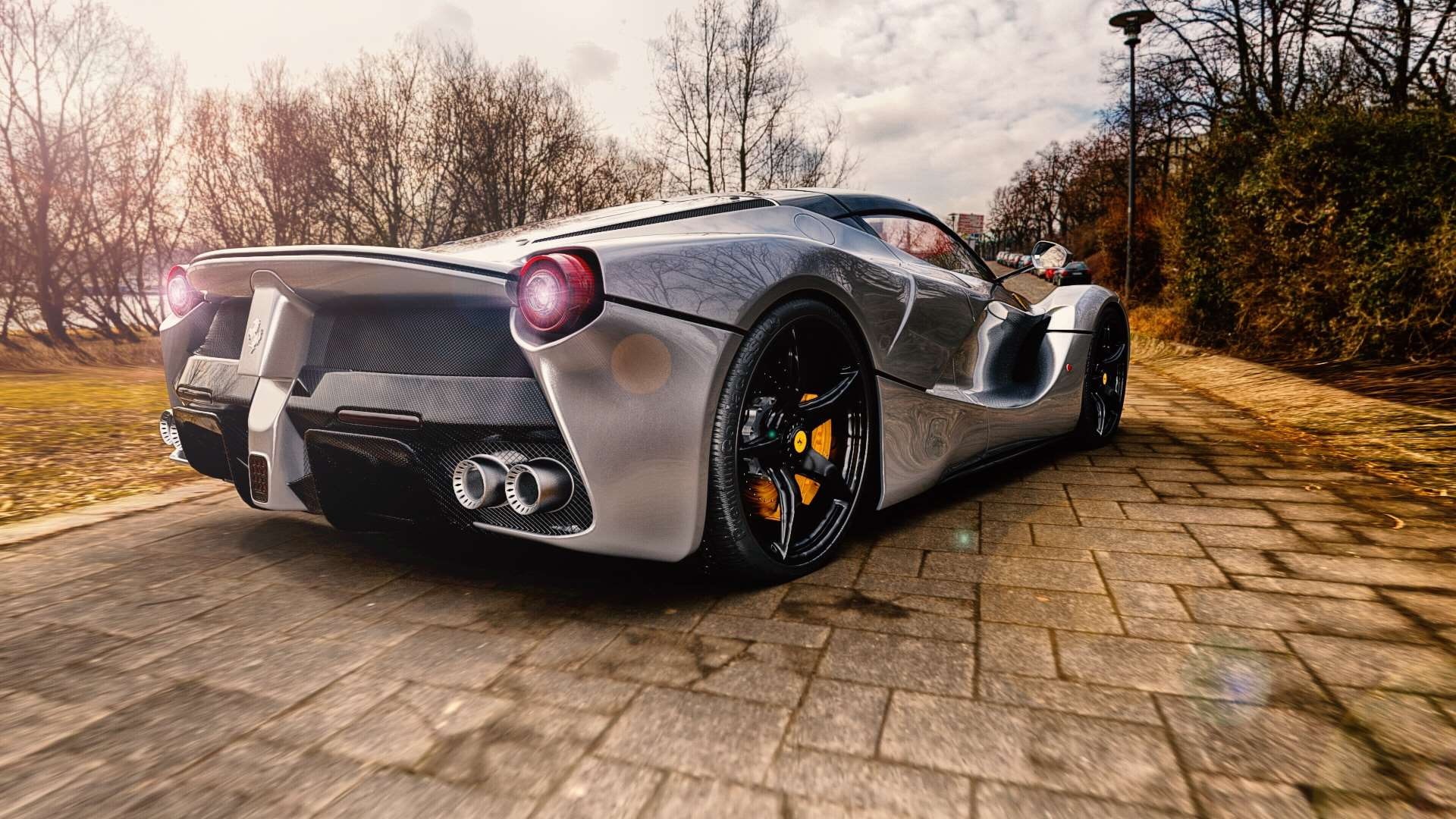 lighthouse, ferrari, sports car, vehicle, automobile, plant, sky, adobe, design, road, lantern, photoshop, retro styled, nature, wheel, black color, tire, HD Wallpaper