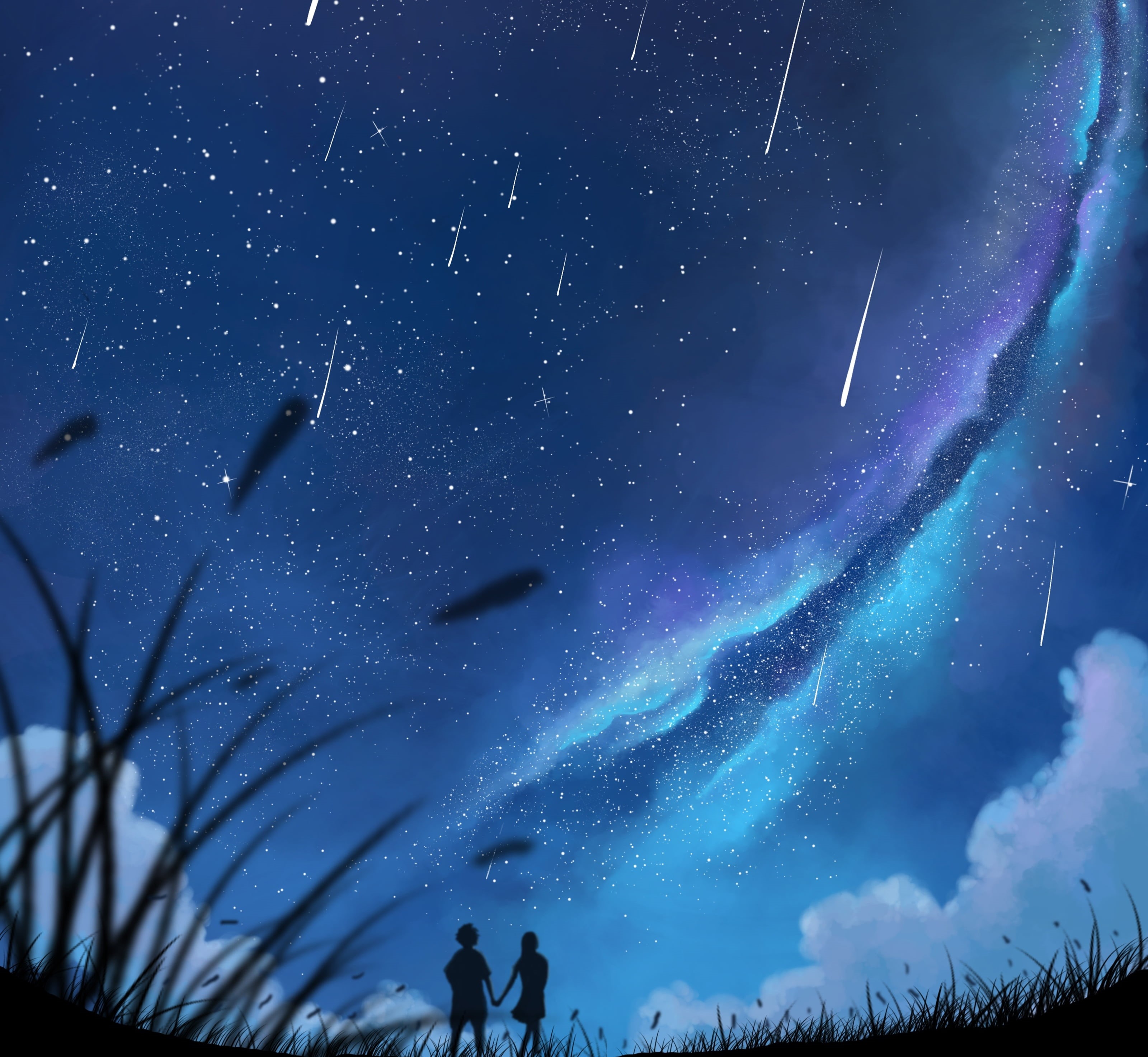 scenics - nature, illustration, real people, snow, couple, people, star - space, nature, stars, beauty in nature, silhouettes, shower, sky, low angle view, HD Wallpaper
