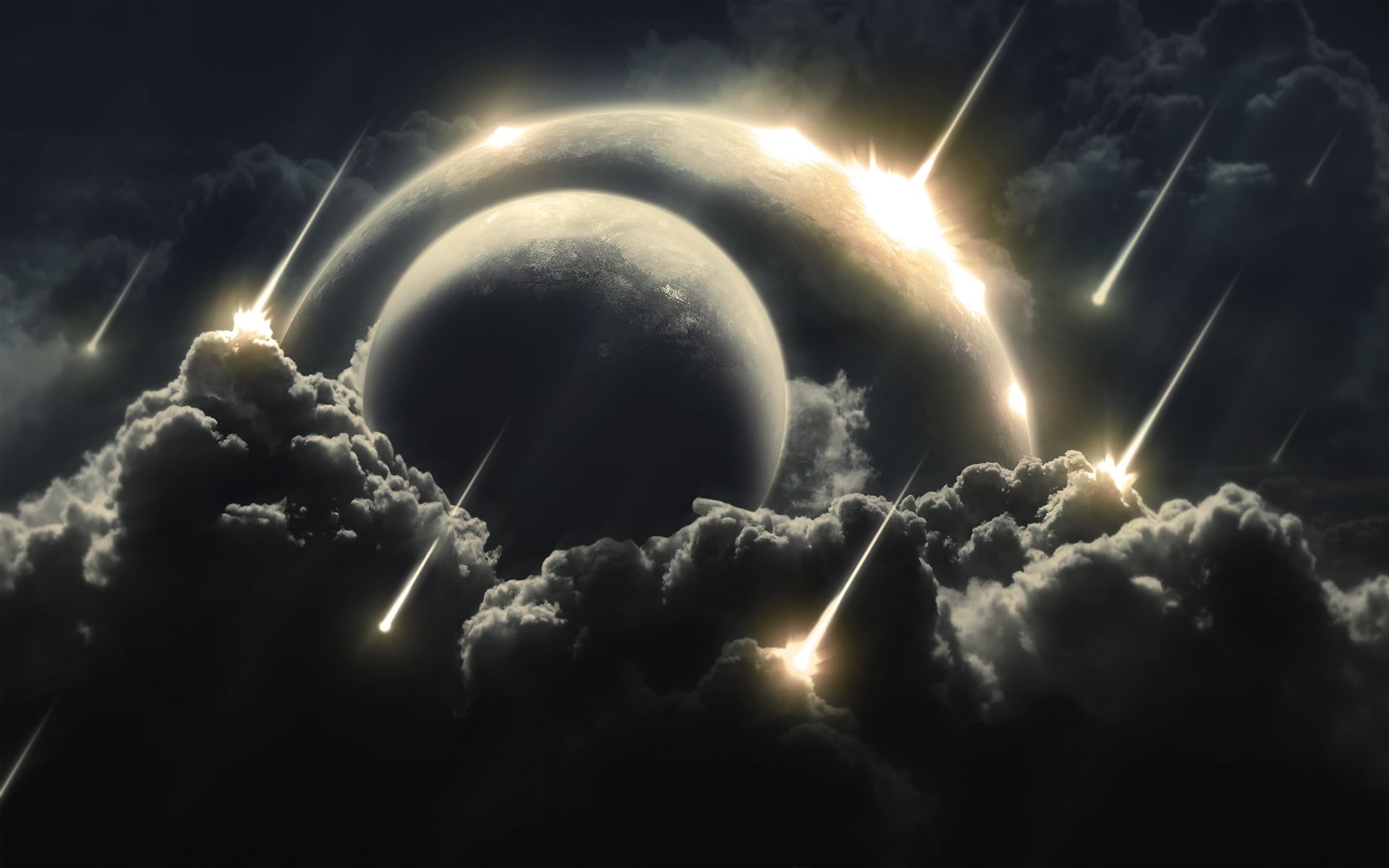 scenics - nature, astronomy, space, low angle view, cloudscape, blue, no people, outdoors, cloud - Sky, light - Natural Phenomenon, sunbeam, planet - Space, HD Wallpaper