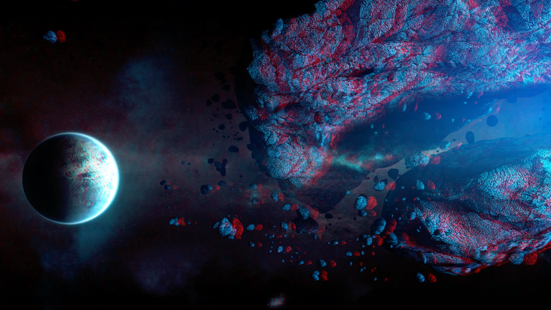 planet - Space, no People, light - Natural Phenomenon, 1080P, star - Space, Too Close - Stereo 3D, red/cyan, science, near, black Color, illustration, HD Wallpaper