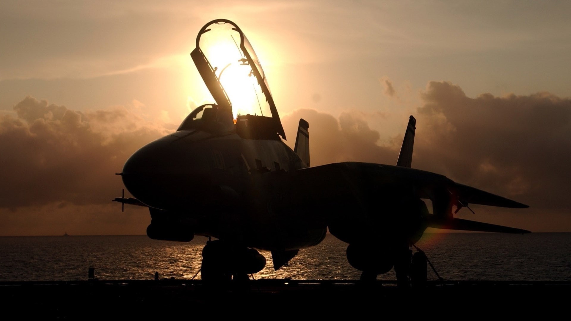 nature, grumman f 14 tomcat, sky, sunset, water, mode of transportation, side view, cloud - sky, sea, 1080P, transportation, no people, airplane, animal, HD Wallpaper