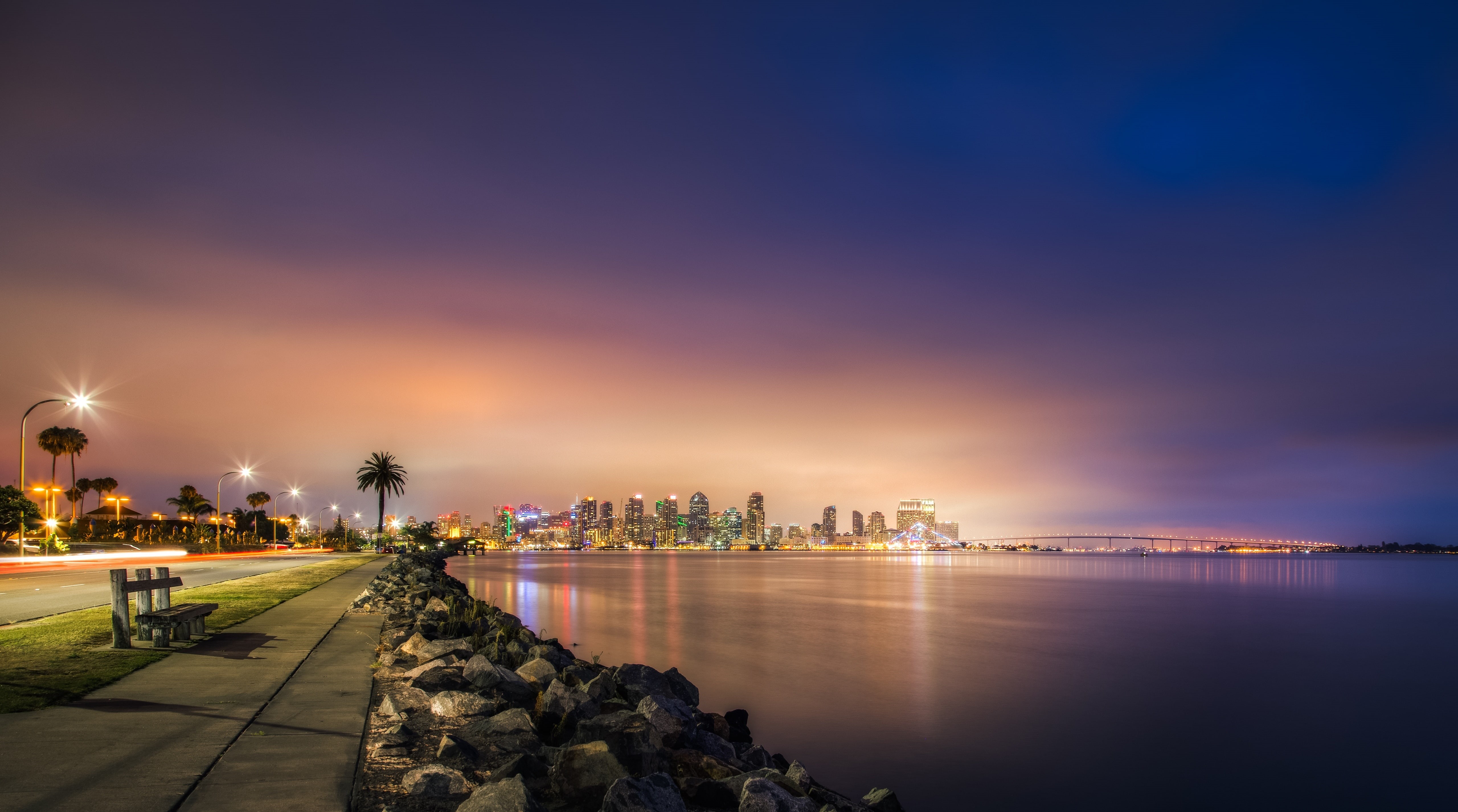 California, urban skyline, reflection, Clouds, illuminated, outdoors, skyscraper, canon5d, high, fullmoon, Downtown, lighting equipment, night, harborisland, HD Wallpaper