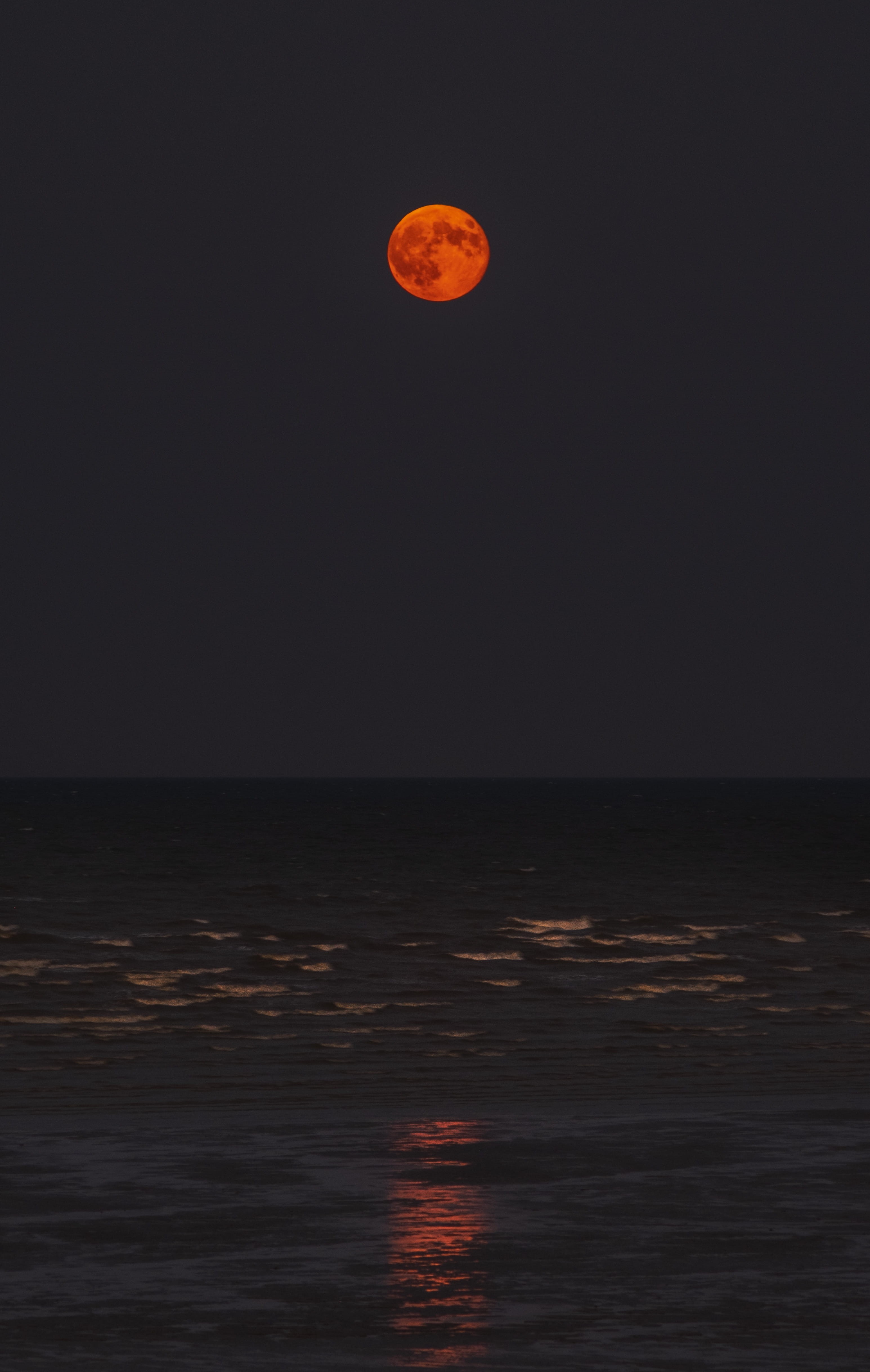 night, lunar eclipse, sunset, full moon, eclipse, horizon, blue, halloween, yellow, fujifilm x, lunar, ocean, moonlight, 4K, astrophotography, orange Color, Phone HD Wallpaper