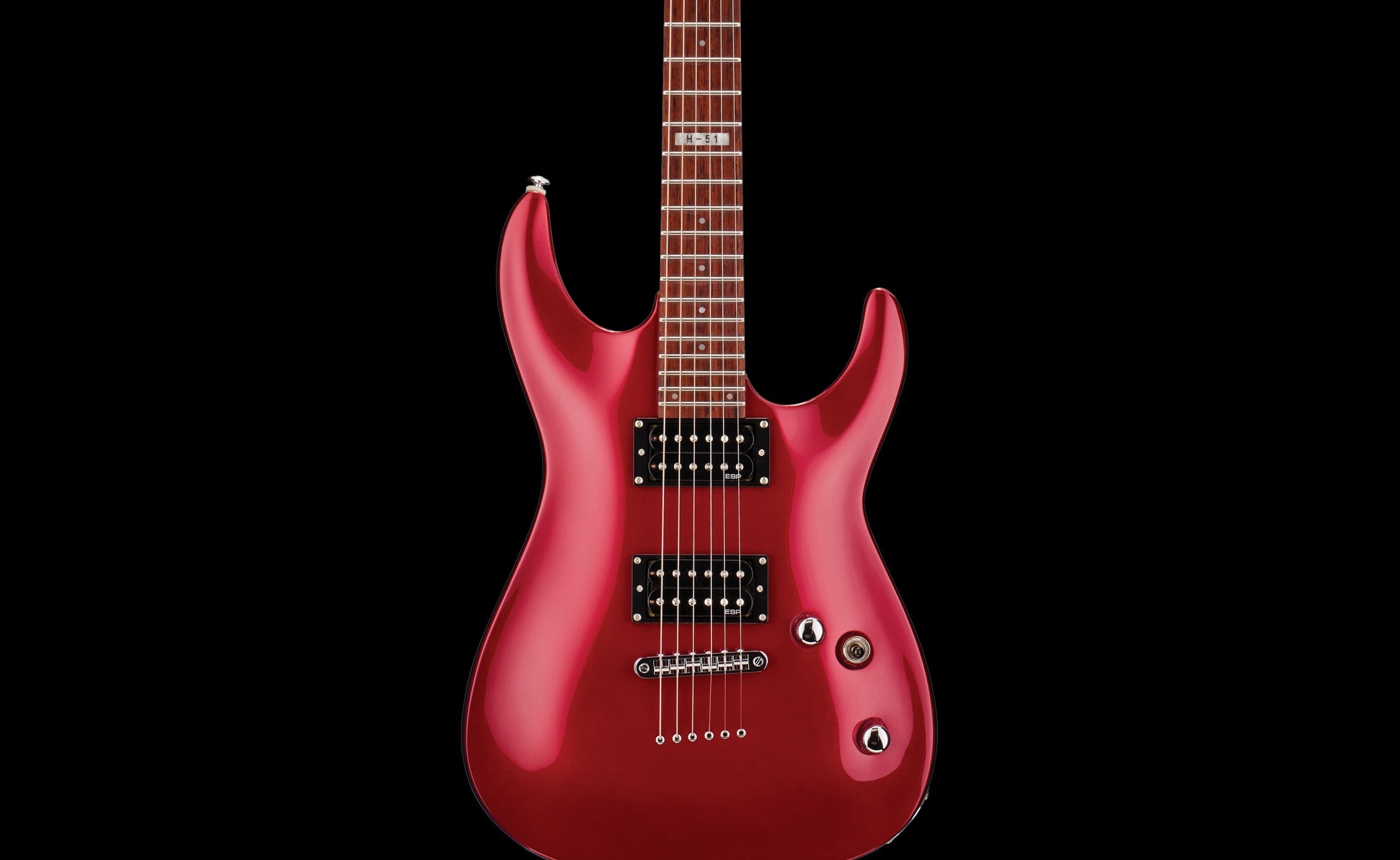 redguitar, electric, instrument, 2K, background, red, Design, Guitar, Rock, blackbackground, Cool, Music, electricguitar, black, HD Wallpaper