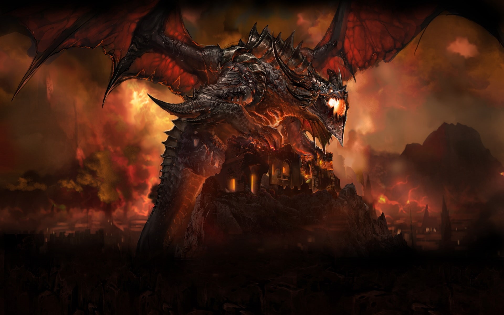 wings, world of warcraft, 1080P, tail, wildfire, fire, dragon, HD Wallpaper