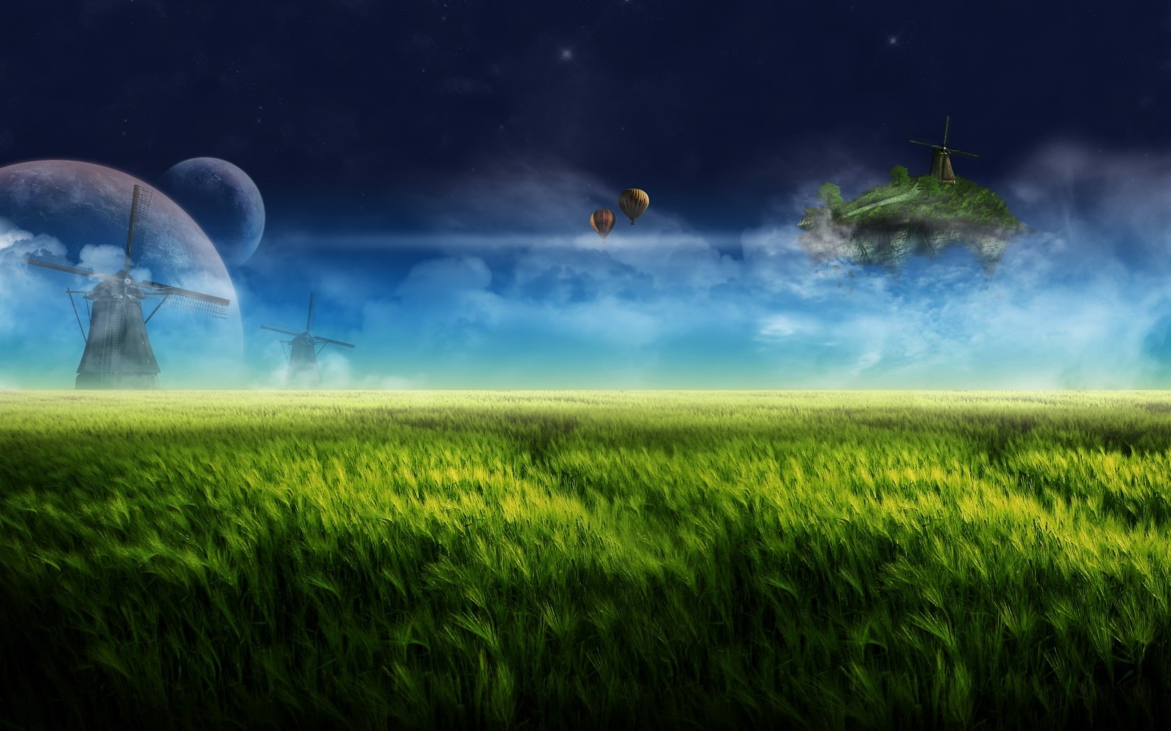 hd, floating, island, 3d, blue, abstract, 720P, HD Wallpaper