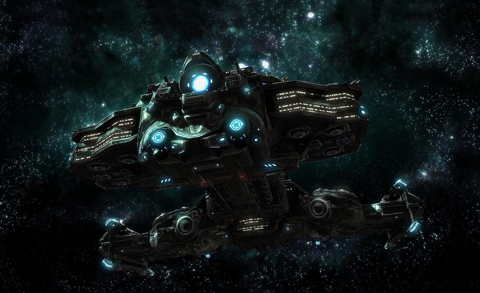 black background, nature, starcraft 2, indoors, no people, adventure, blue, video game, still life, digital, black color, game, spaceship, table, close-up, HD Wallpaper