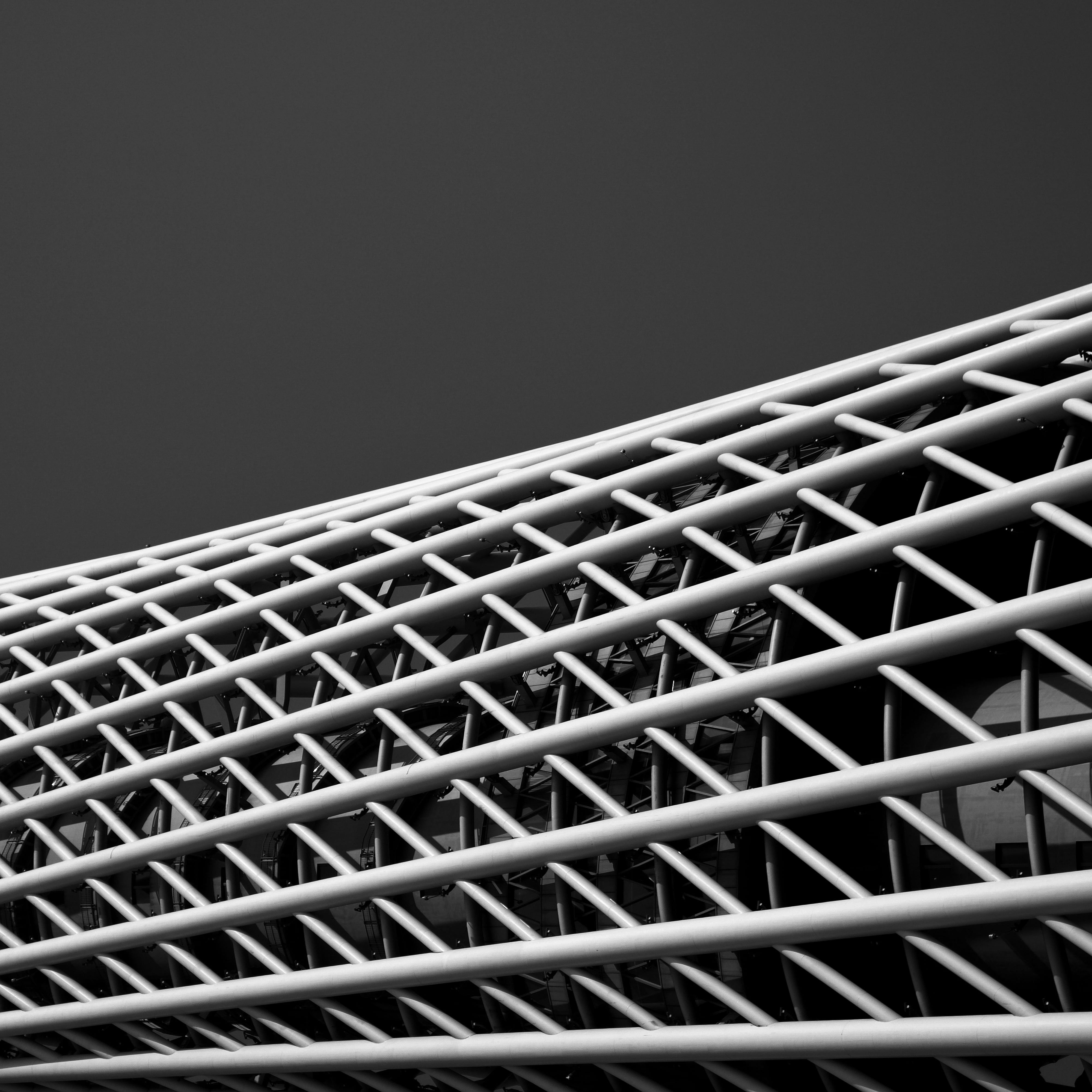 4K, design, untitled, sky, geometric shape, grayscale, close-up, photgraphy, metal, fence, studio shot, building, nature, low angle view, structure, no people, Phone HD Wallpaper