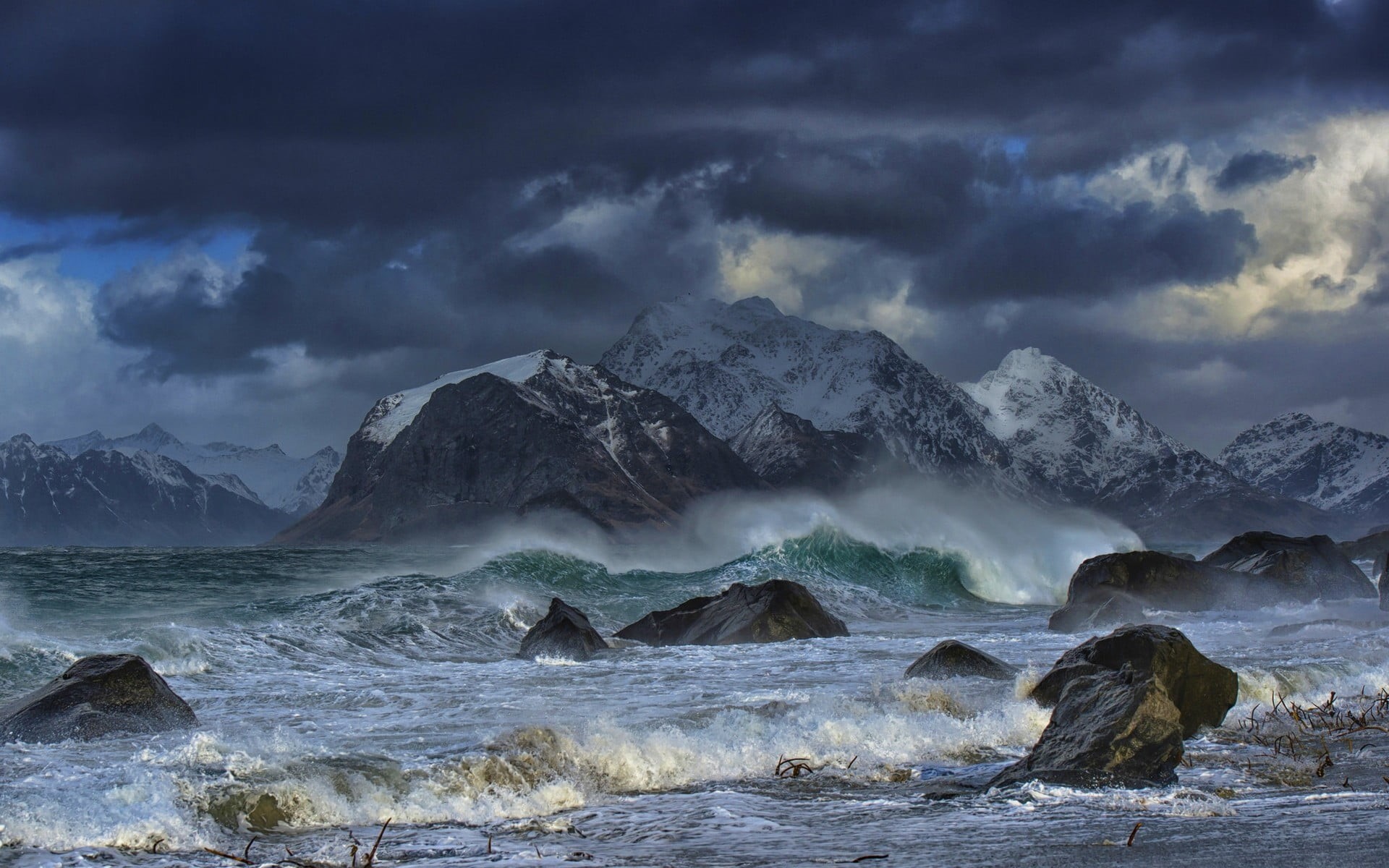 coast, storm, sea, sport, landscape, solid, mountain, sky, rock - object, nature, cloud - sky, Norway, wave, land, scenics - nature, water, power in nature, HD Wallpaper
