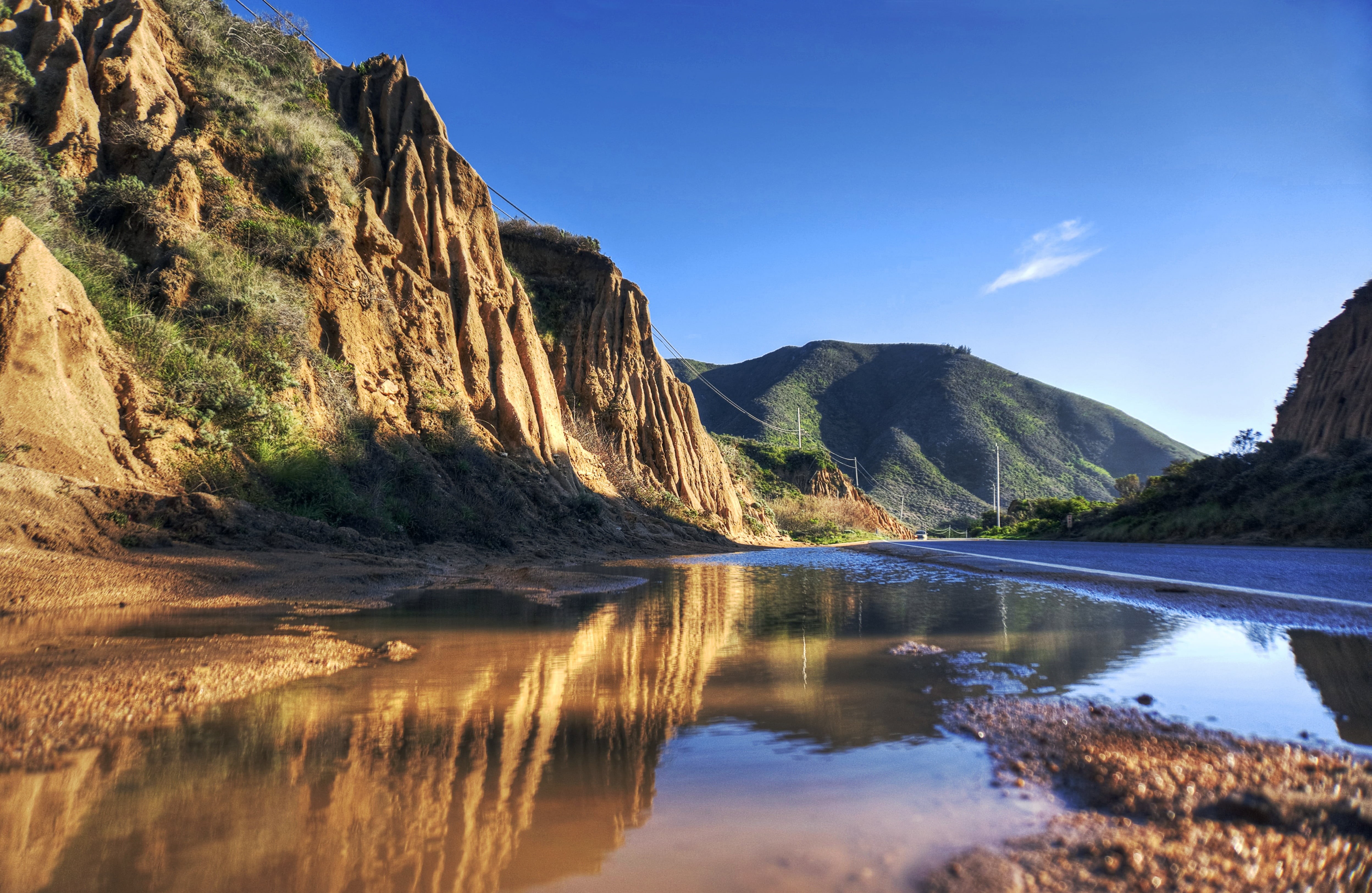 water, photograph, puddle, outdoor, out there, SEL-P1650, Photomatix, sky  road, high contrast, NEX-6, landscape, river, sky, 4K, erosion, nature, rock - Object, HD Wallpaper