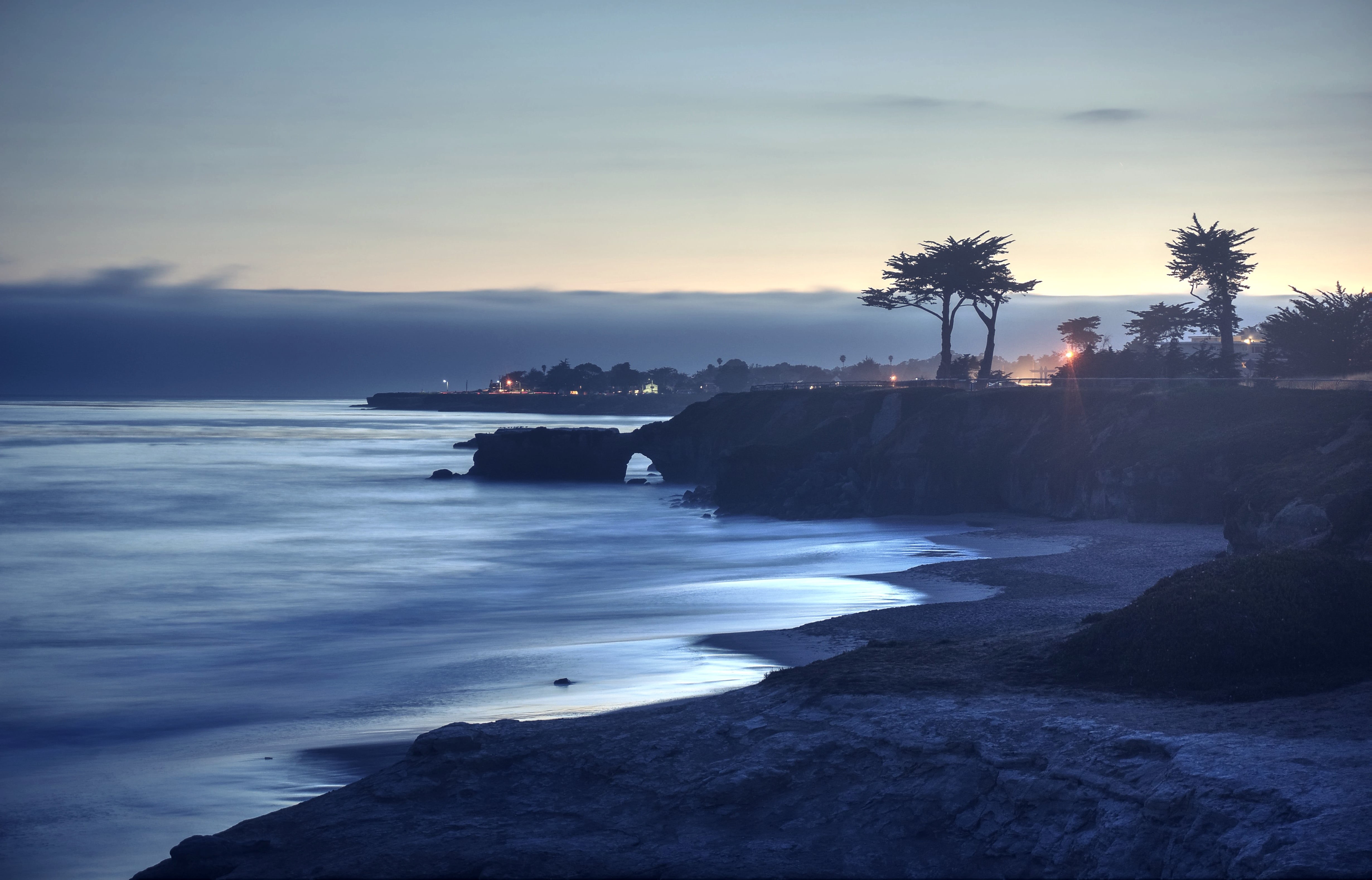 reflection, outdoor, seascape, 4K, Tranquility, cloudy, ocean  Pacific, beach, california, water, California  blue, Photomatix, water  night, sunset, houses, HD Wallpaper
