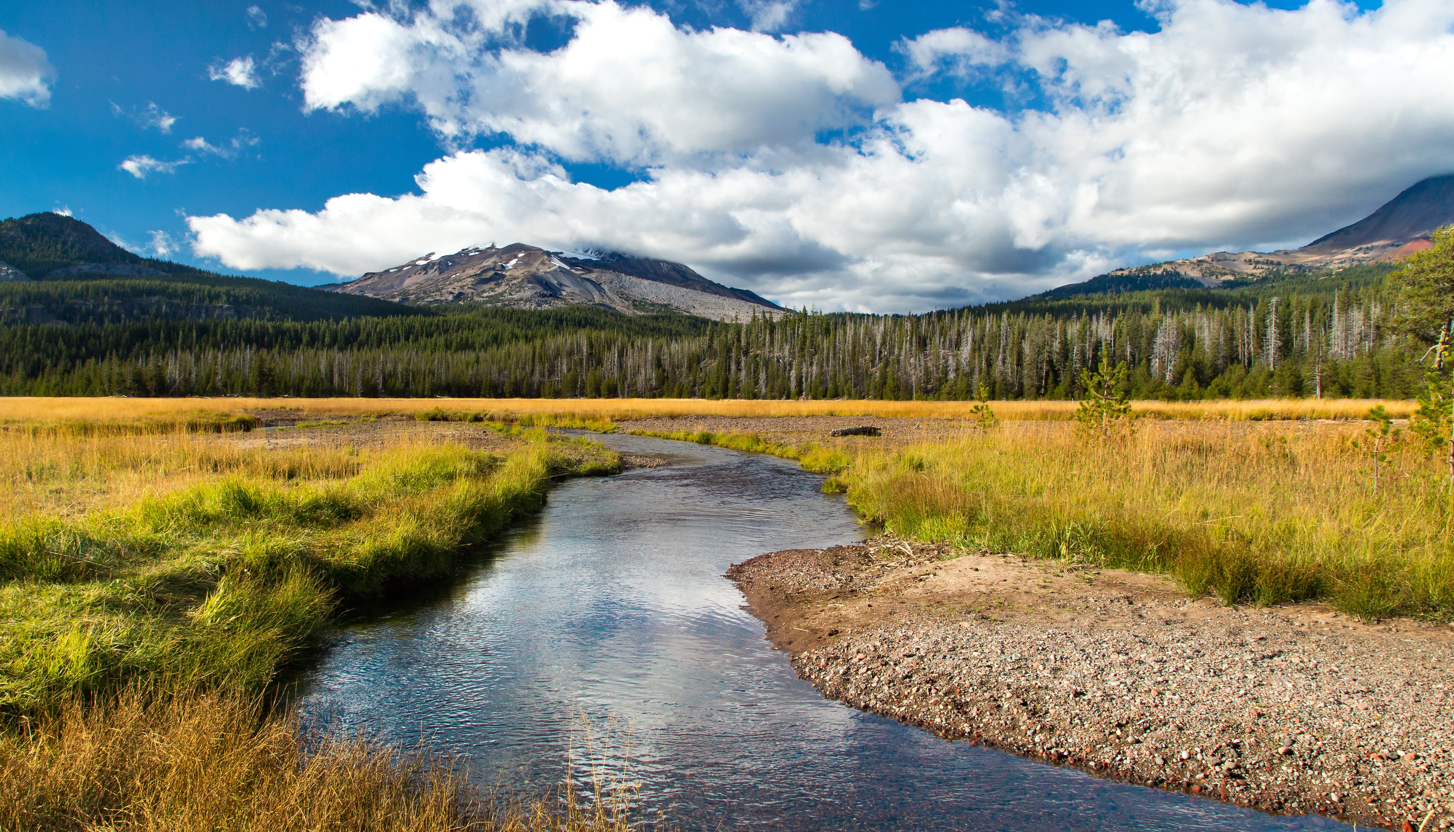 blue, creek, alberta, summer, national Landmark, sky, mountain, skies, beauty In Nature, 4K, South Sister, Central Oregon, travel, volcanoes, soda, reflection, HD Wallpaper