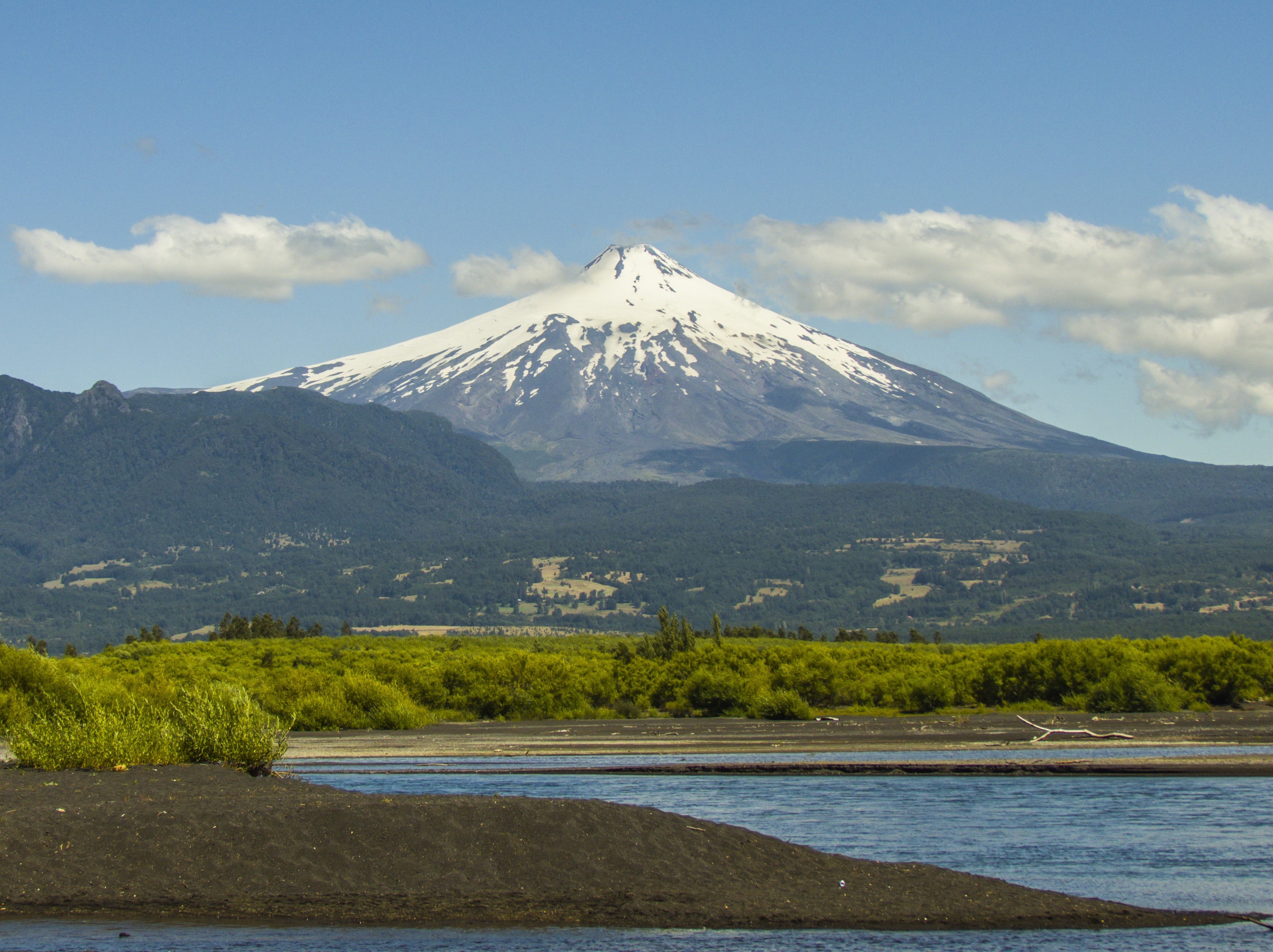 plant, tranquility, tranquil scene, sky, snowcapped mountain, day, mountain peak, water, environment, chile, fuji, mountains, mountain range, landscape, HD Wallpaper