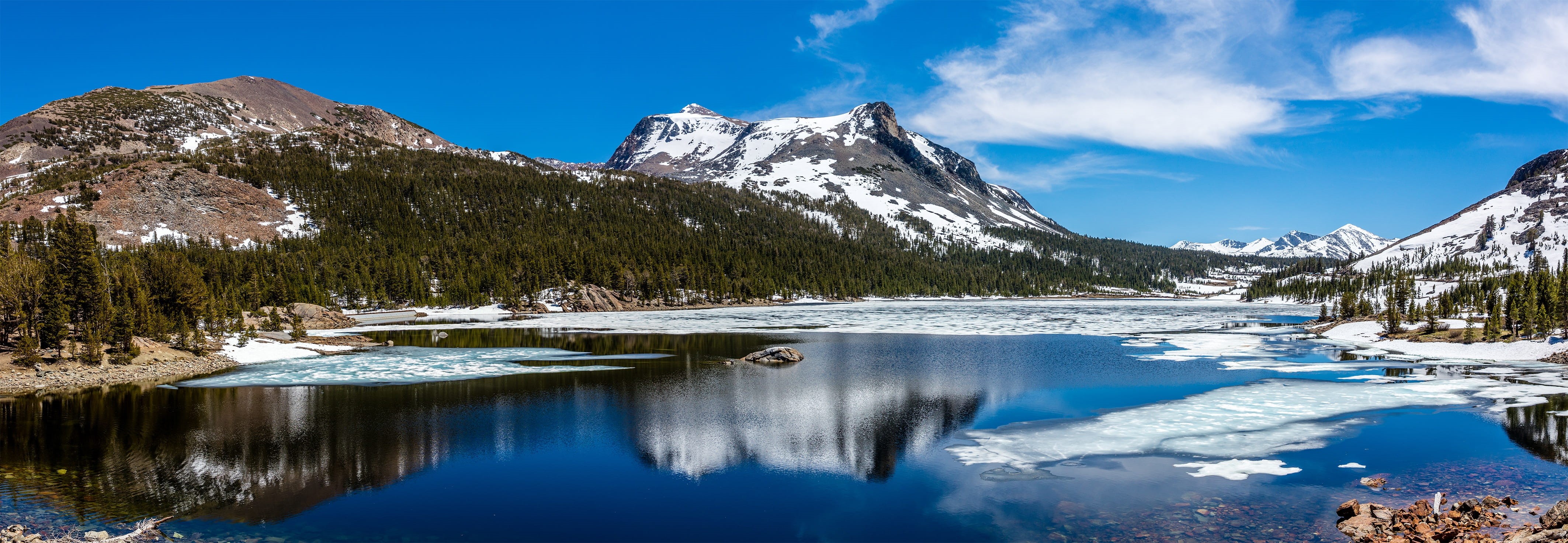 scenics - nature, lake, cloudy, body, wilderness, cold temperature, scenic, pine woodland, environment, nature, idyllic, beauty in nature, daylight, mountain, HD Wallpaper