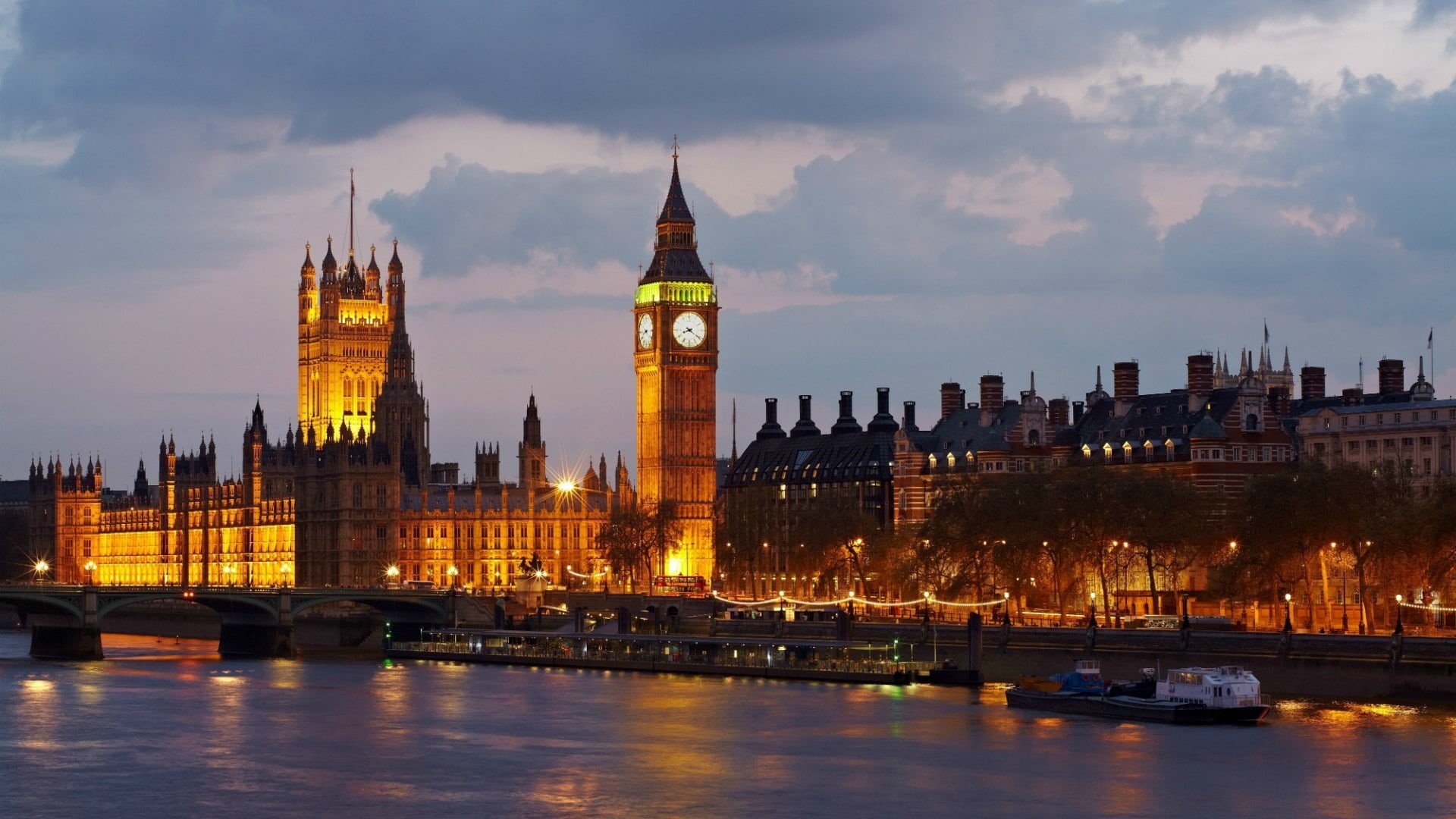 transportation, europe, dusk, illuminated, no people, government, building, bridge - man made structure, 1080P, big ben, building exterior, travel destinations, HD Wallpaper
