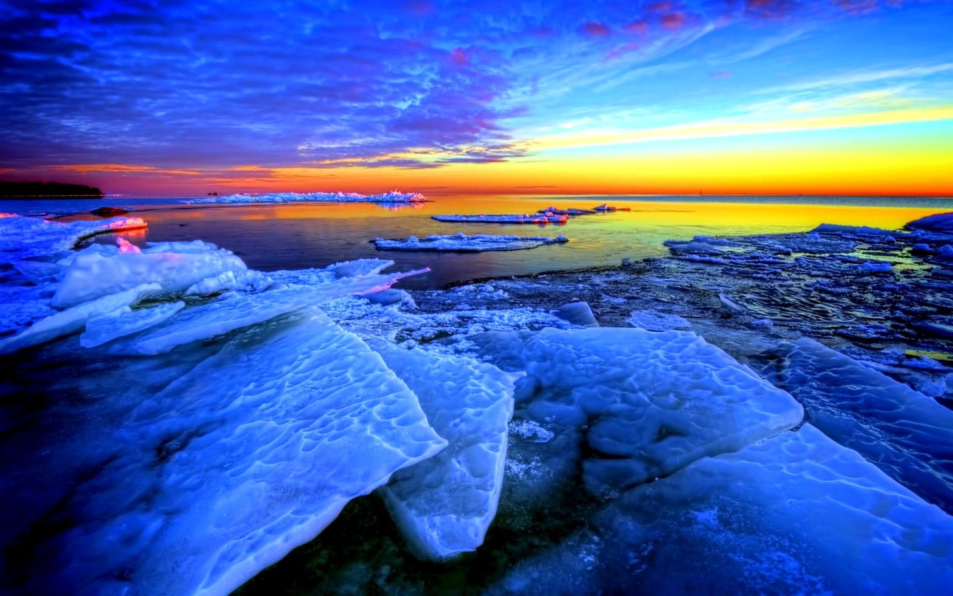 sunset, winter, evening, icy, landscape, cool, nature and landscapes, 1080P, HD Wallpaper
