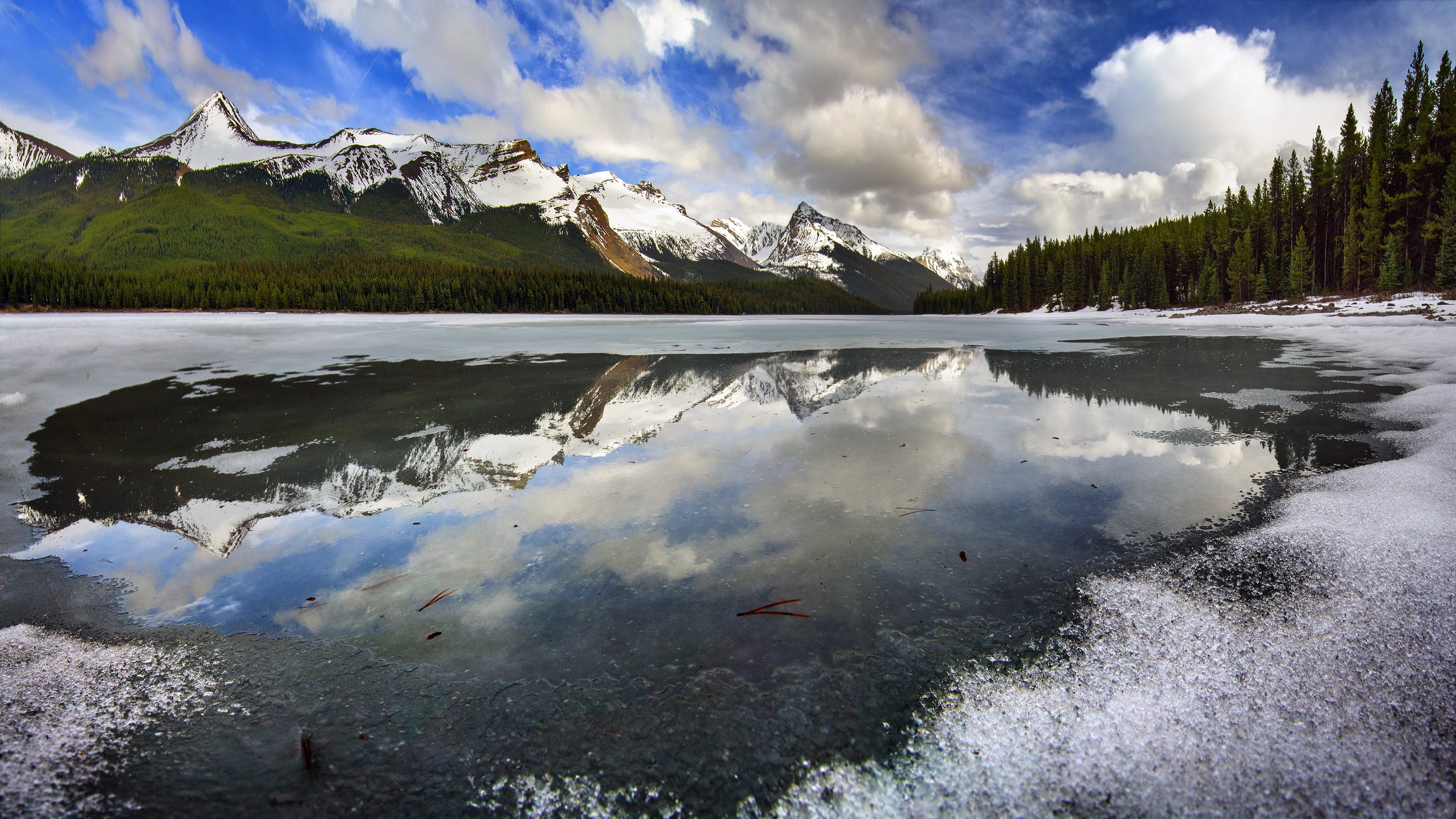water, reflection, outdoors, lake, icy mountain lake pool  hd, no people, idyllic, tranquility, snowcapped mountain, mountain, nature, cloud - sky, tranquil scene, HD Wallpaper