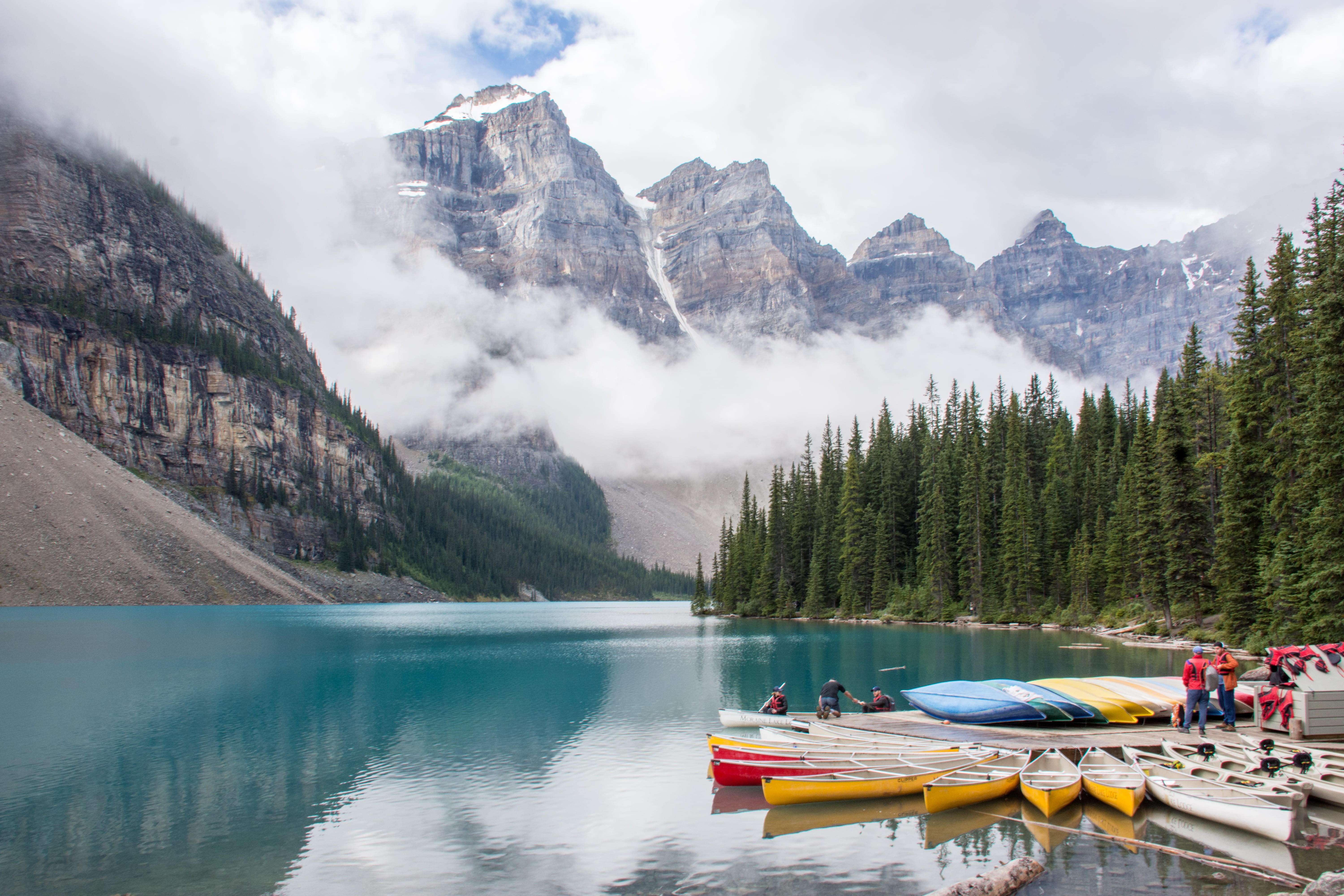 icy, moraine, vessel, scenics - nature, mountain, vehicle, tranquil scene, nature, formation, mountain lake, pine, human, lake, real people, non-urban scene, HD Wallpaper