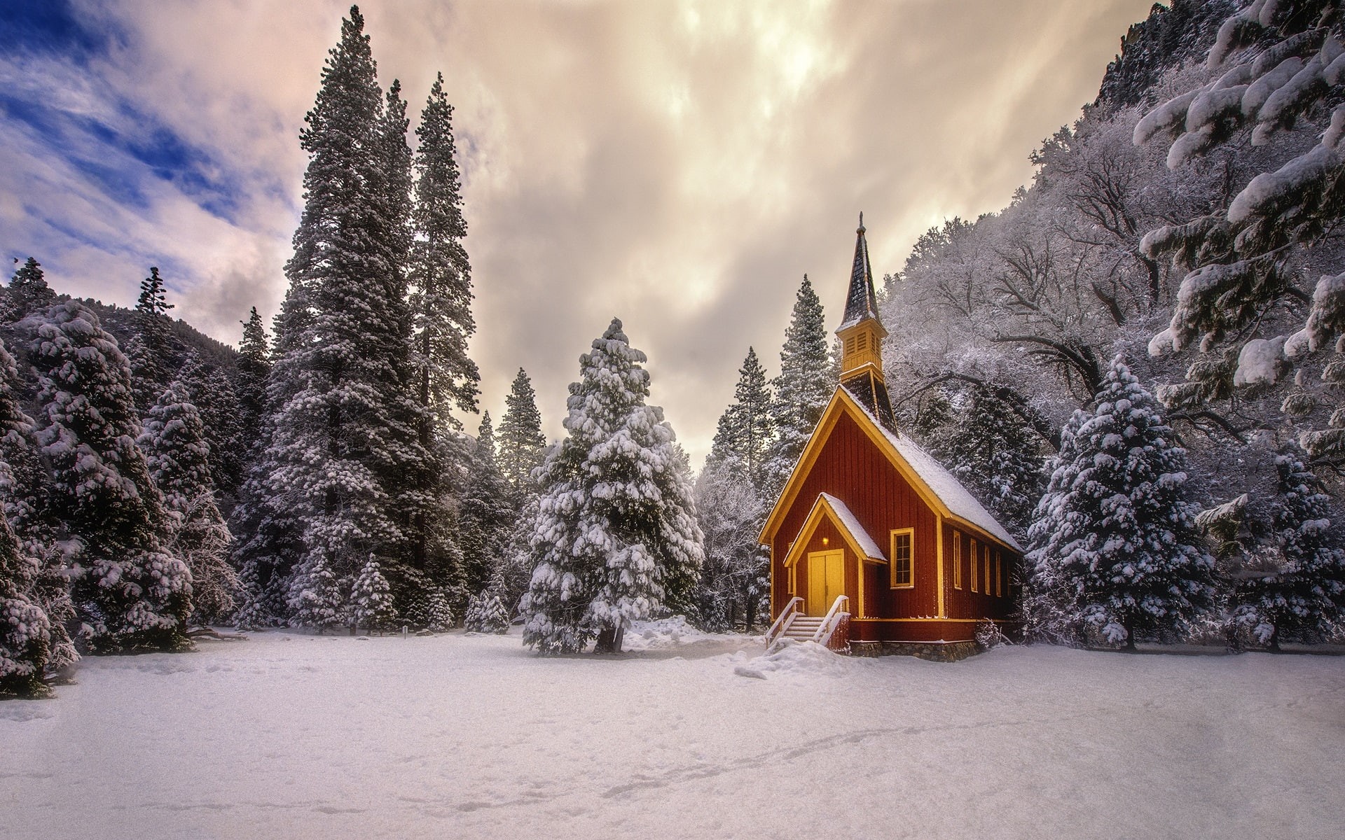 Mountains, Winter, 1080P, Snow, Hut, Trees, HD Wallpaper