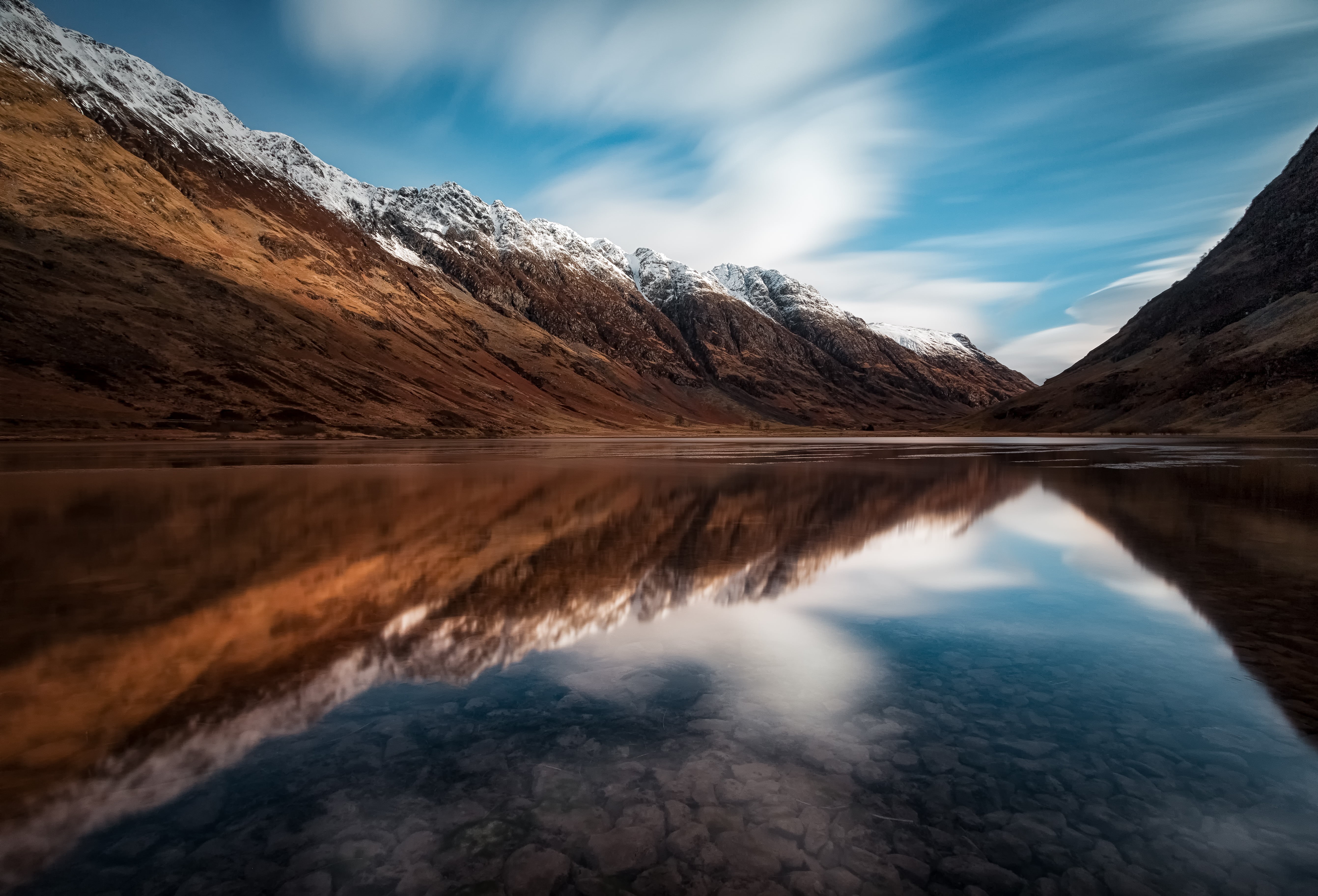 body, nature, mountain Peak, Glencoe  Scotland, 5K, Lee Filters, Reflections, mountain Range, S 10, Stopper, Canon EF-S, Snow, outdoors, Mountains, lake, HD Wallpaper