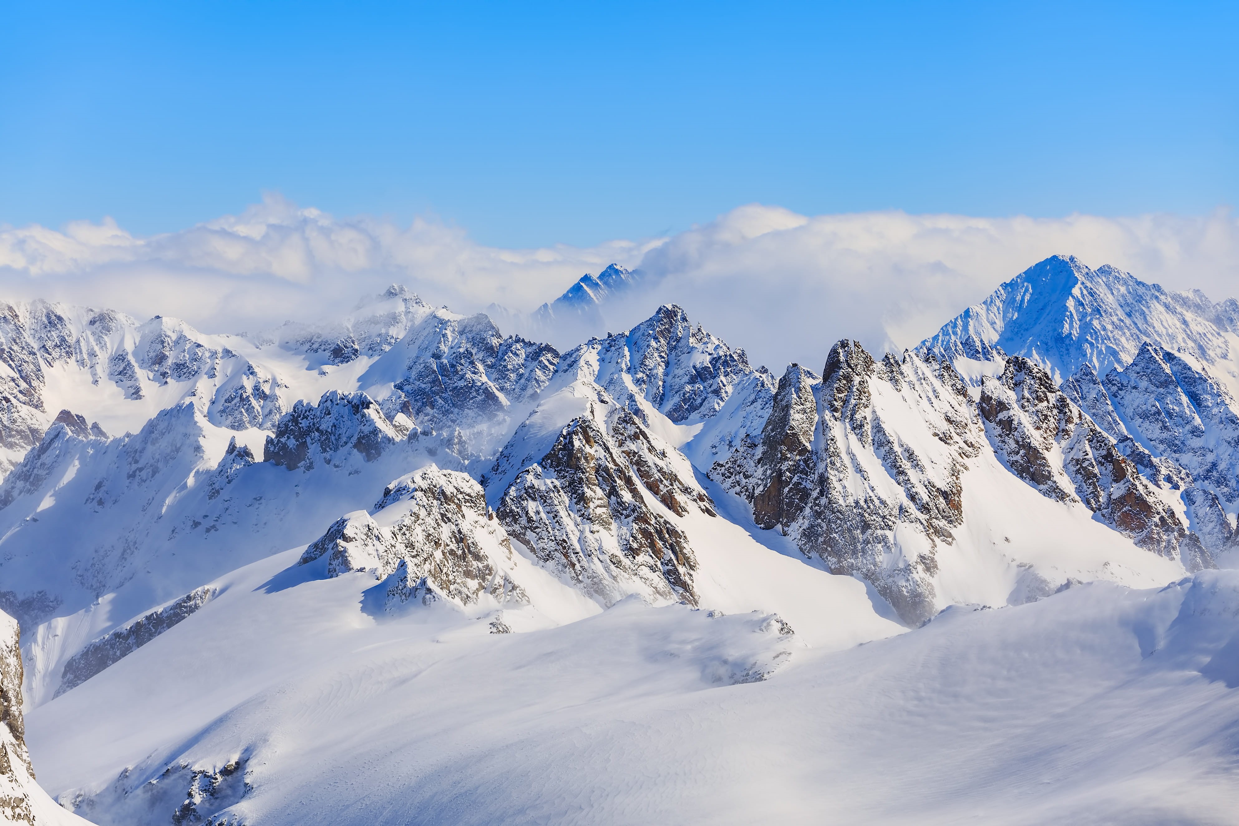 glacier, slope, non-urban scene, nature, ranges, tranquil scene, europe, environment, mountain, resort, 4K, clouds, mountains, cold, tranquil, no people, HD Wallpaper