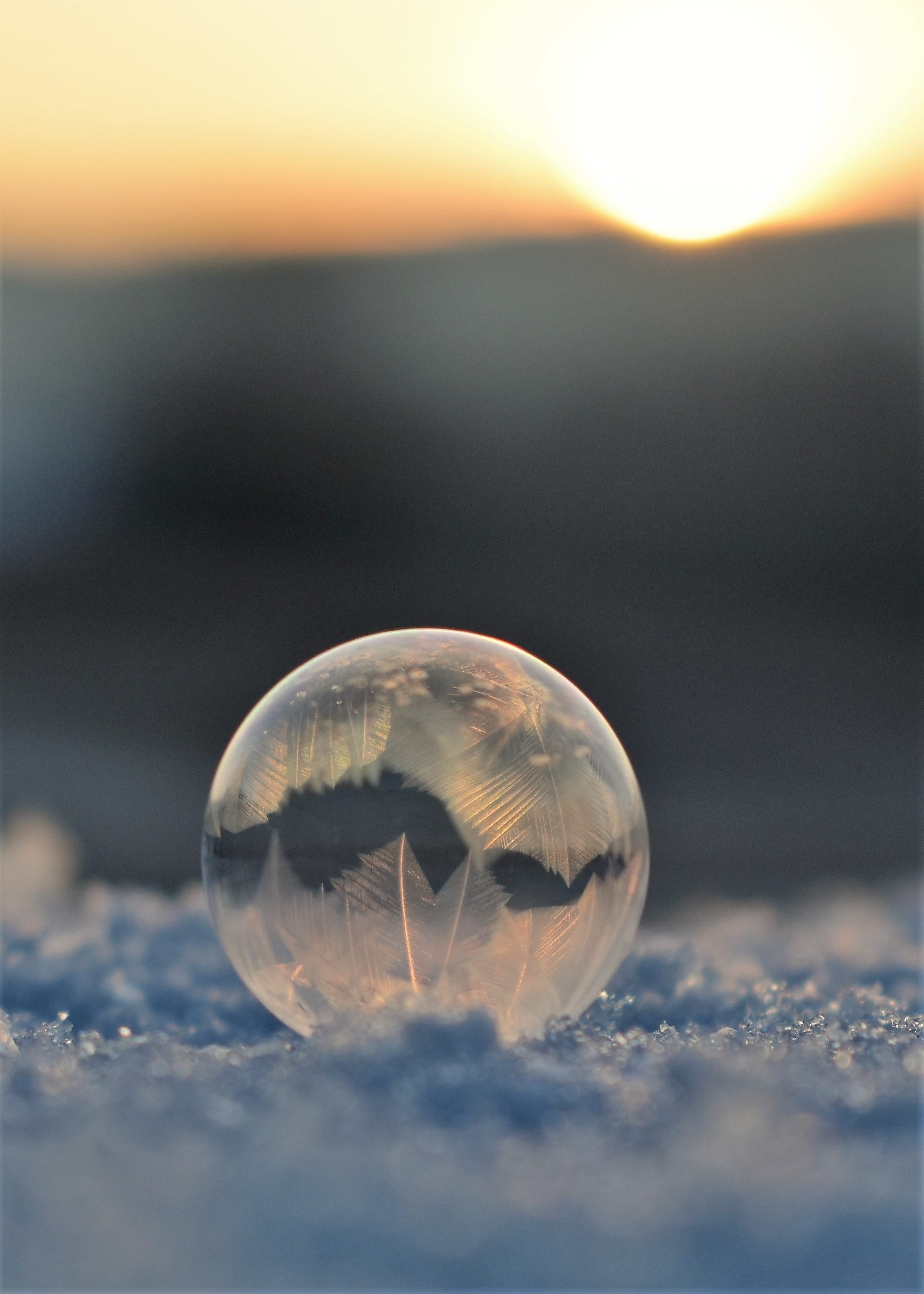 sunrise, crystals, reflection, crystalline, cold, eiskristalle, selective focus, crystal growth, back light, ze, shell, sphere, beauty in nature, hardest, Phone HD Wallpaper